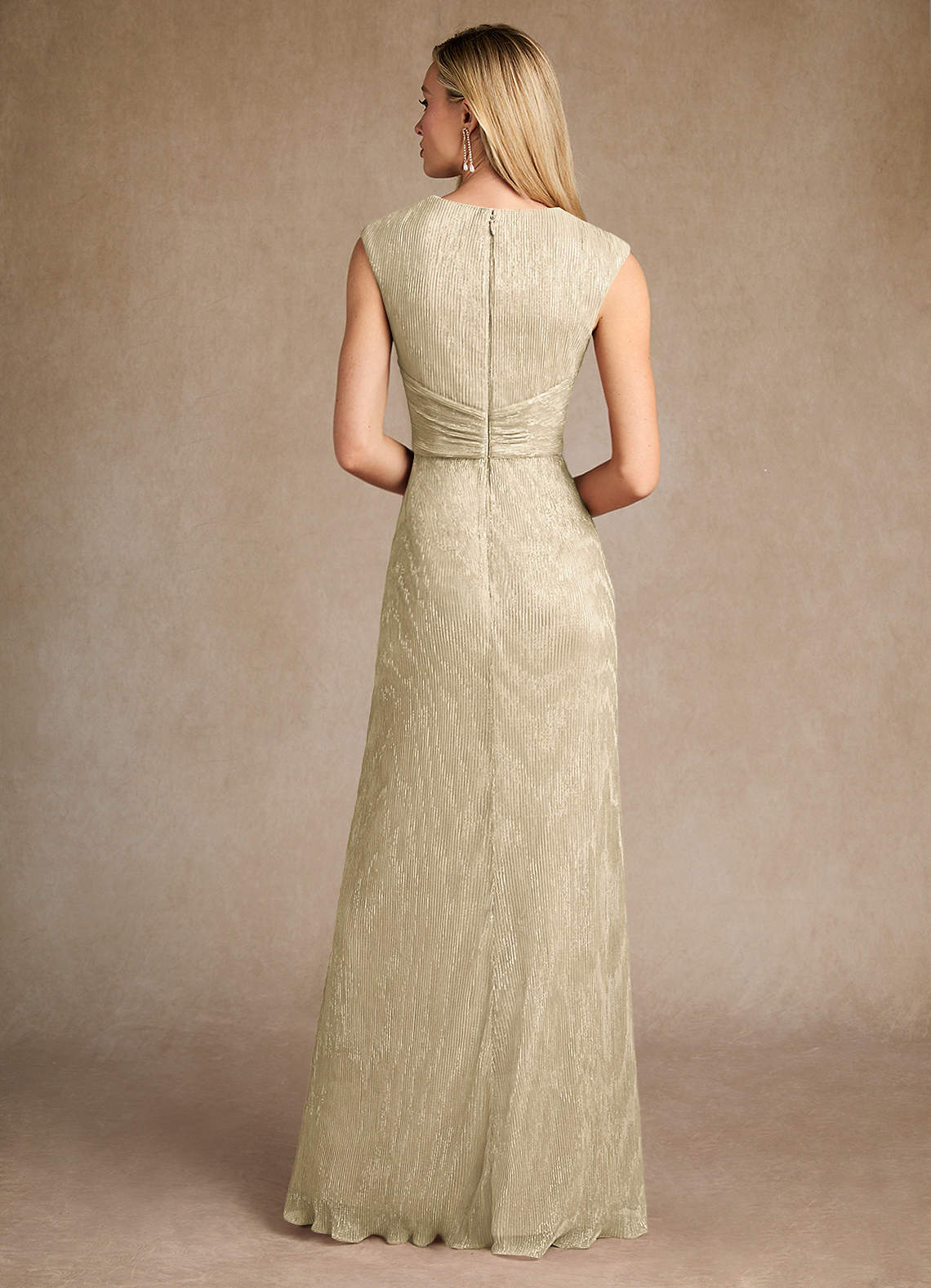 Salem A-Line V-Neck Metallic Mesh Mother of the Bride Dress in Champagne Gold