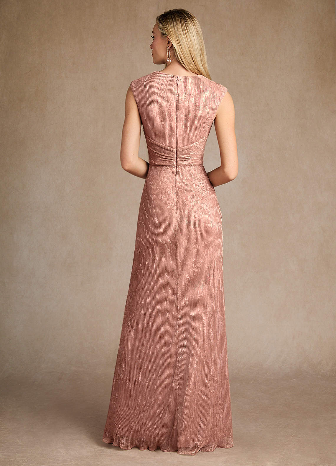 Salem A-Line V-Neck Metallic Mesh Mother of the Bride Dress in rose gold