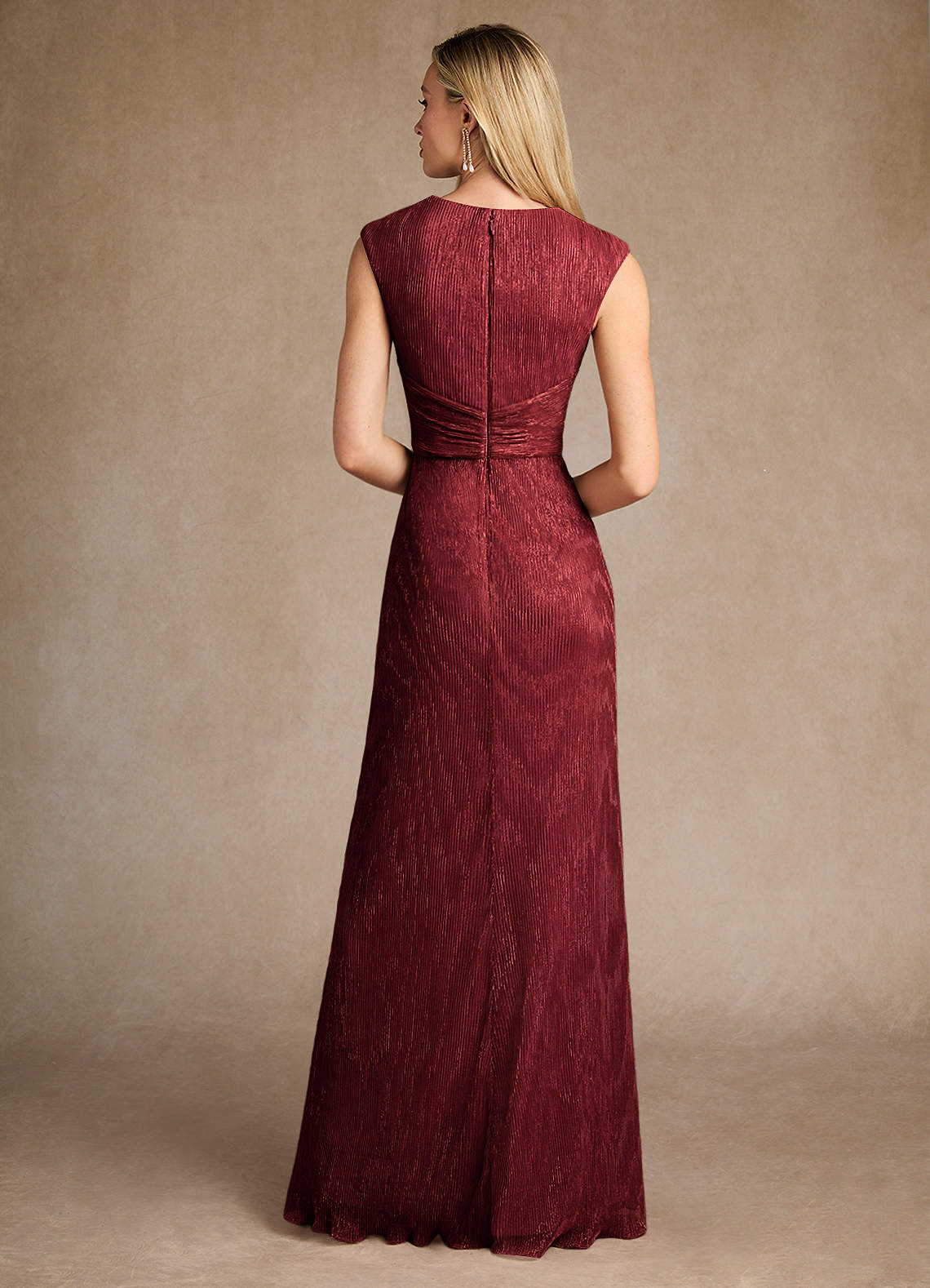 Salem A-Line V-Neck Metallic Mesh Mother of the Bride Dress in Ruby