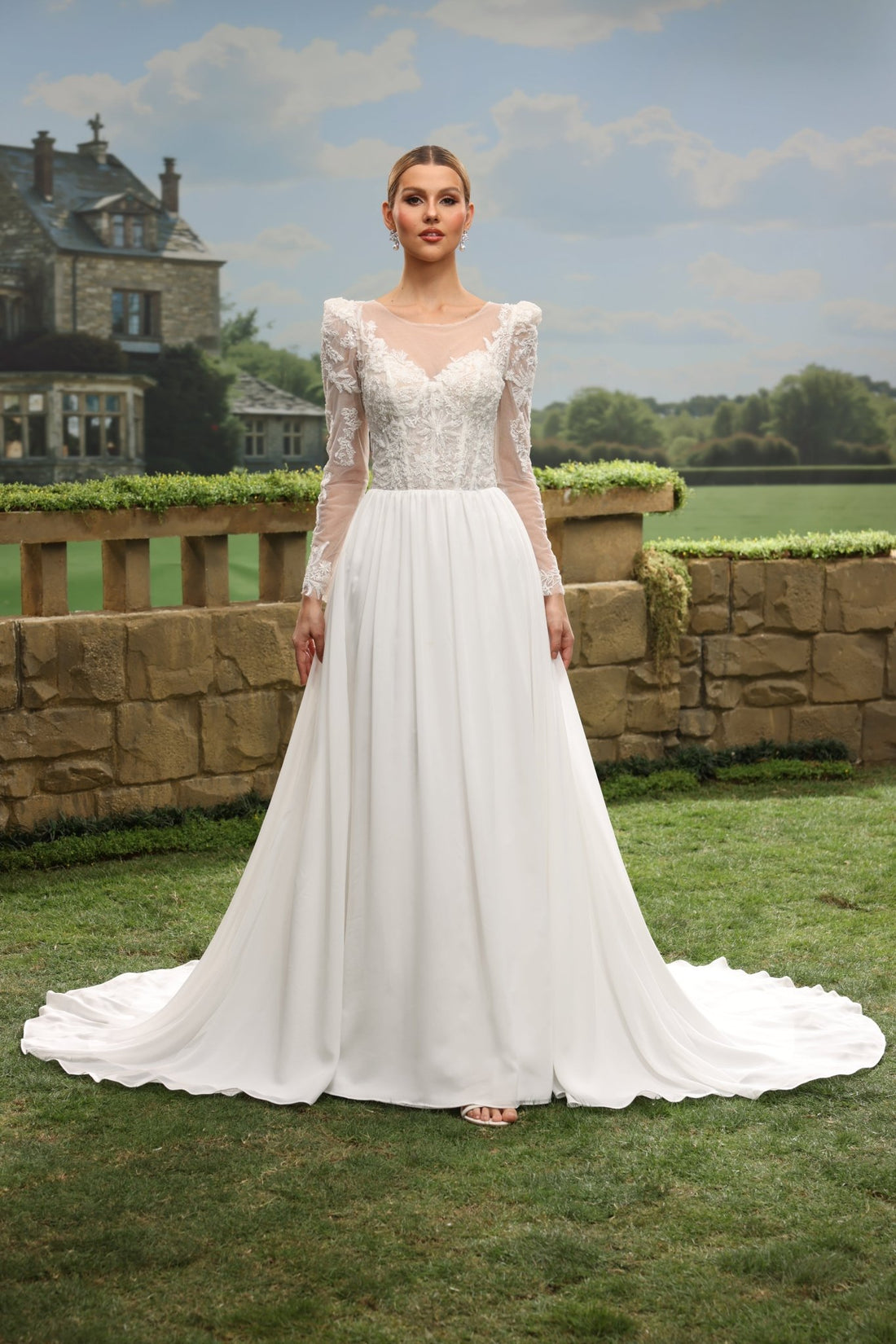 Saria A-Line Illusion Sweetheart wedding dress — front view