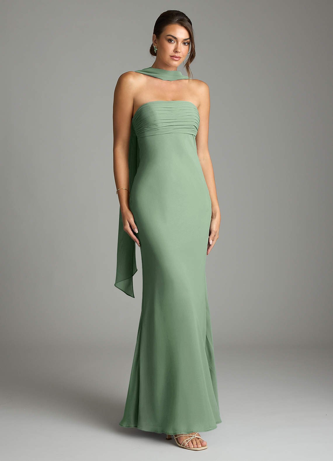 Saylor Mermaid Strapless Chiffon Bridesmaid Dress in Matcha