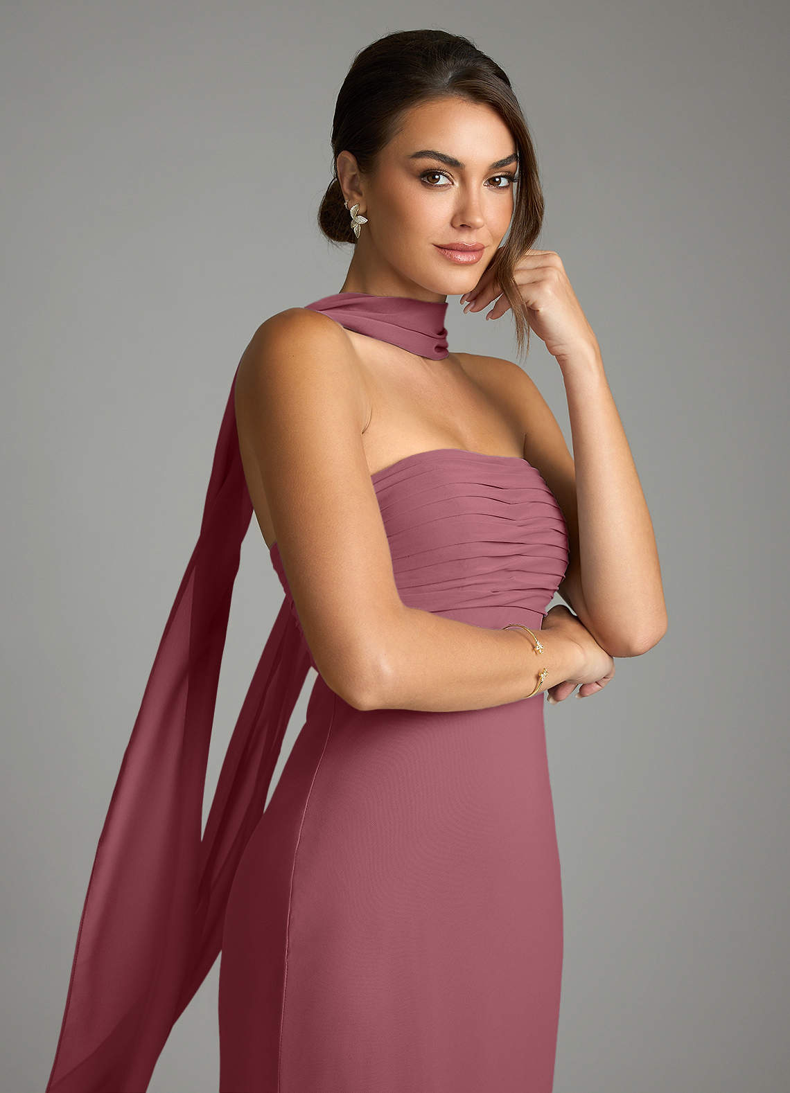 Saylor Mermaid Strapless Chiffon Bridesmaid Dress in Desert Rose