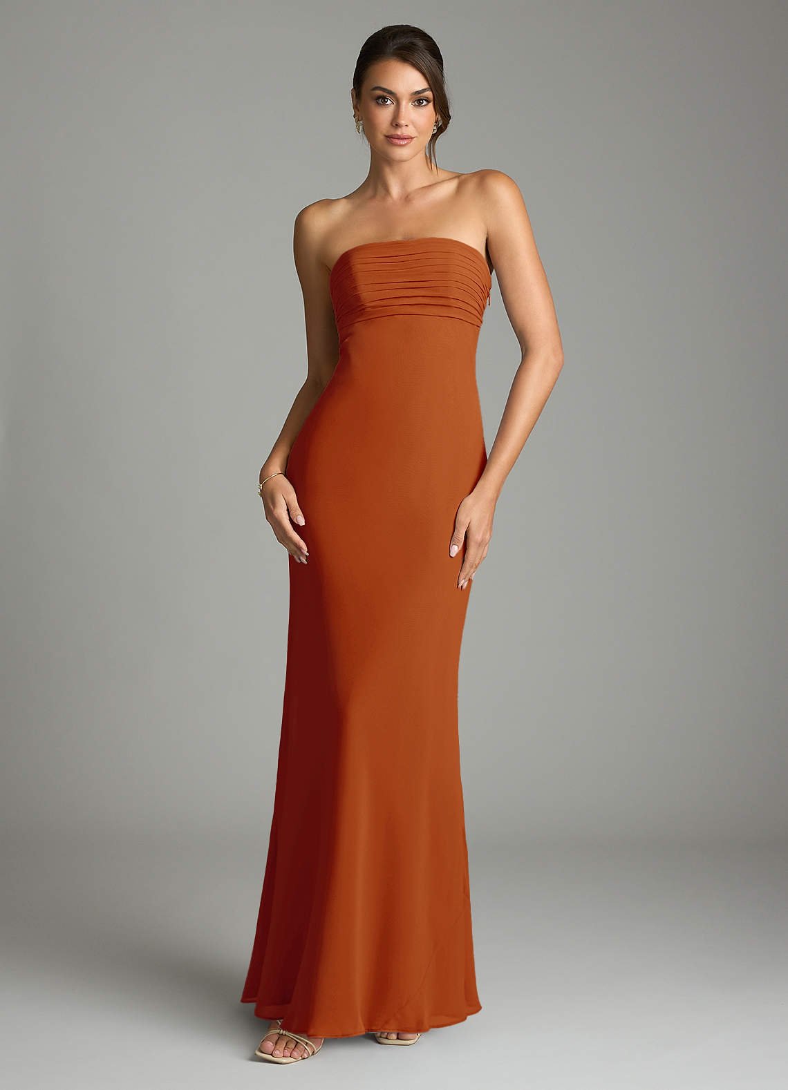 Saylor Mermaid Strapless Chiffon Bridesmaid Dress in Paprika