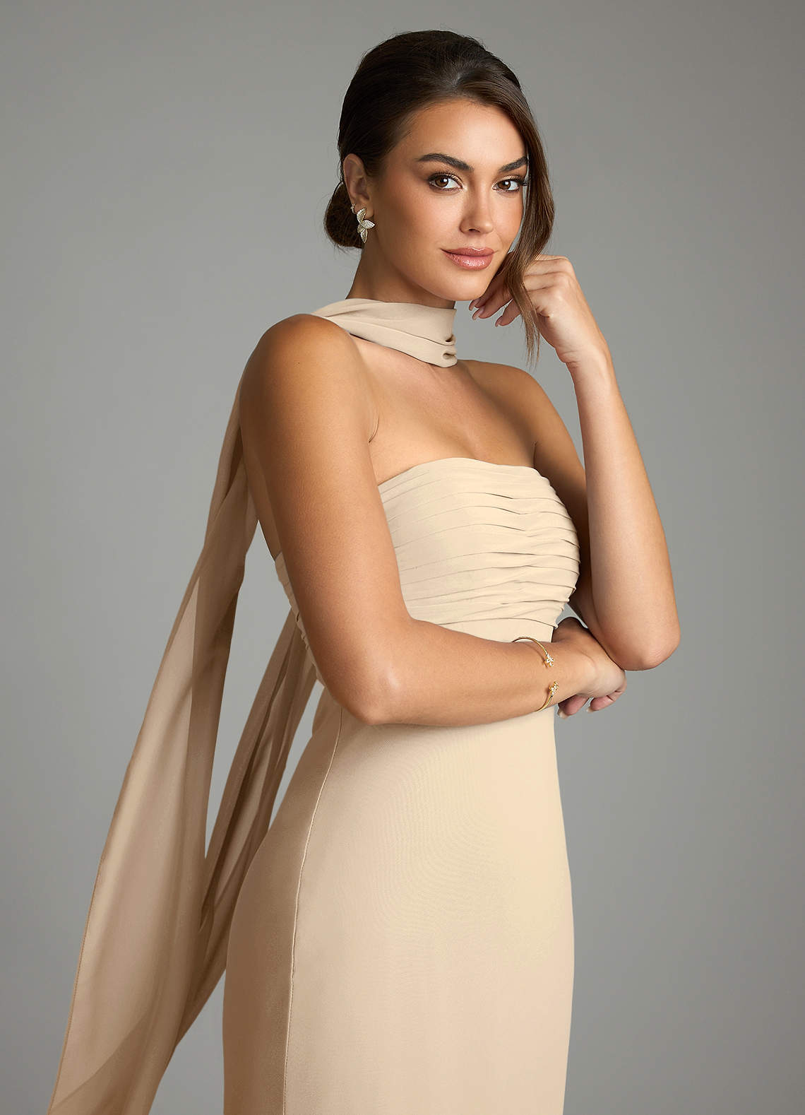 Saylor Mermaid Strapless Chiffon Bridesmaid Dress in Champagne