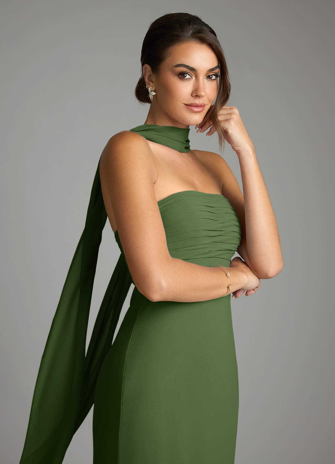 Saylor Mermaid Strapless Chiffon Bridesmaid Dress in Olive