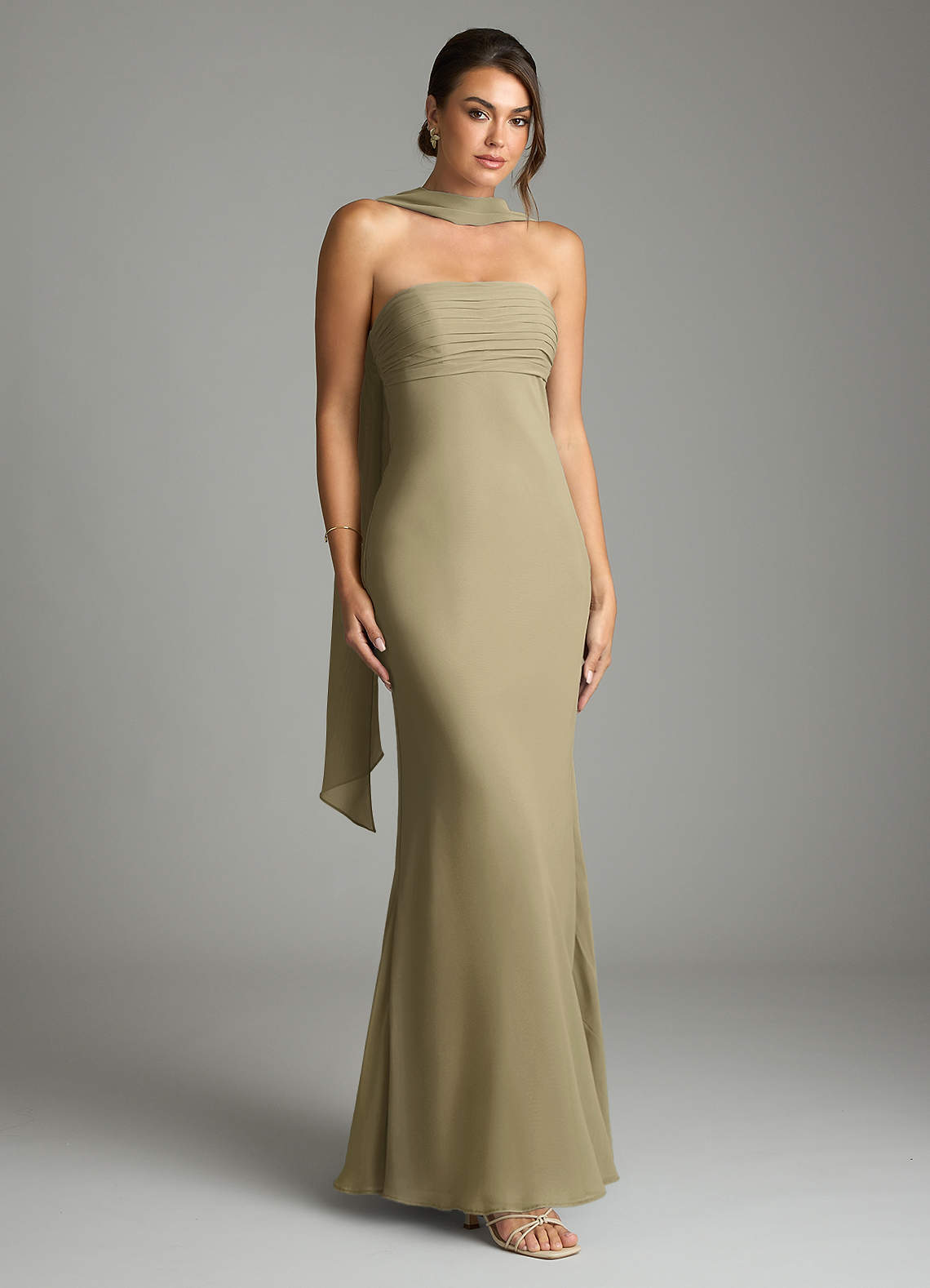 Saylor Mermaid Strapless Chiffon Bridesmaid Dress in Moss Green