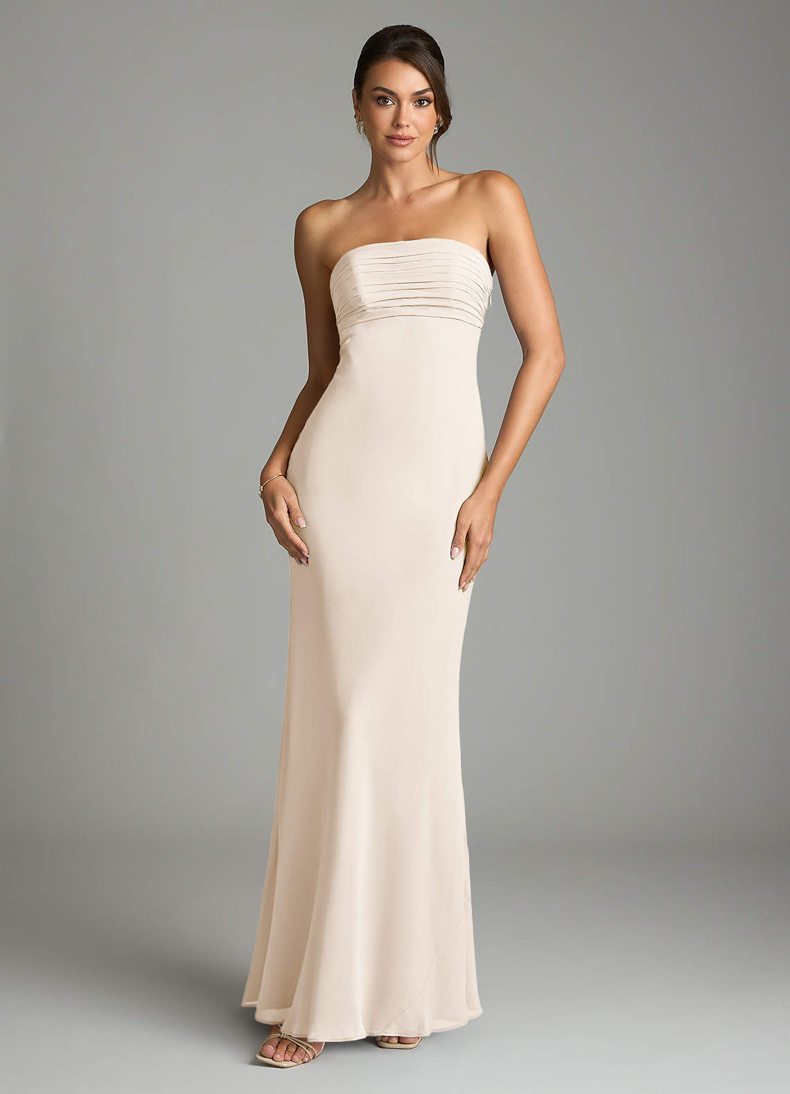 Saylor Mermaid Strapless Chiffon Bridesmaid Dress in White Alabaster