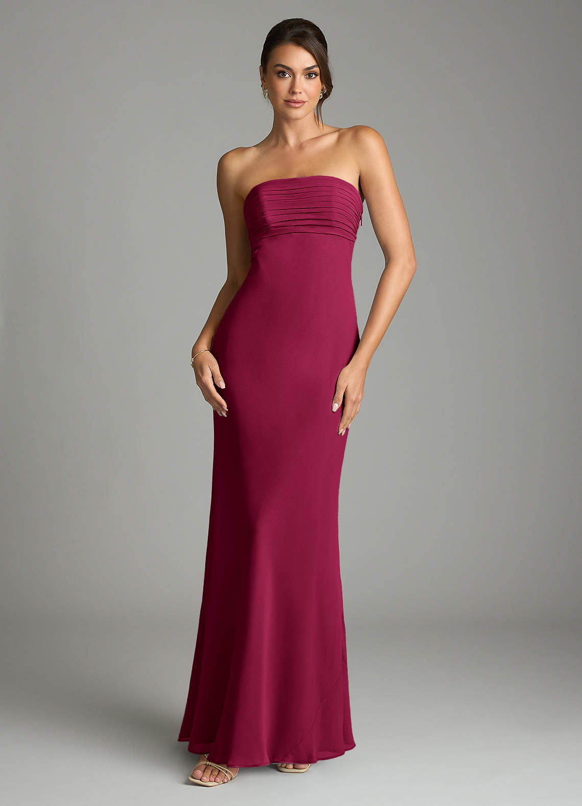 Saylor Mermaid Strapless Chiffon Bridesmaid Dress in Burgundy