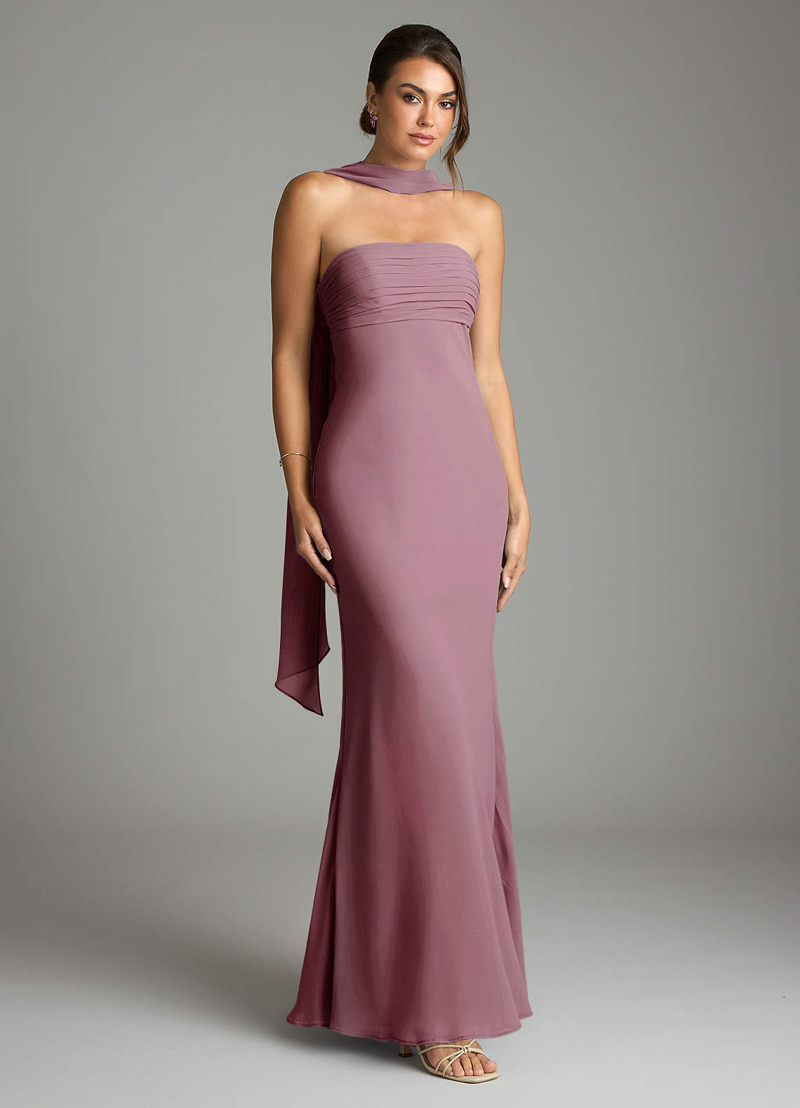 Saylor Mermaid Strapless Chiffon Bridesmaid Dress in Vintage Mauve