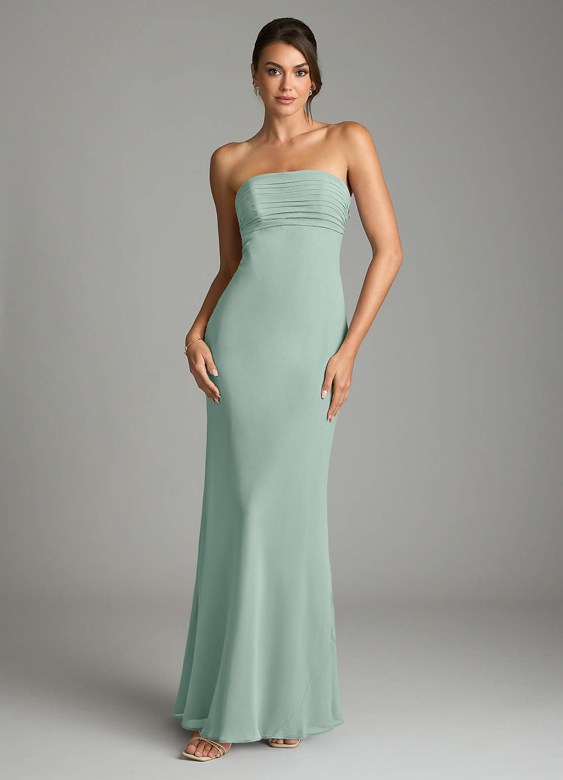 Saylor Mermaid Strapless Chiffon Bridesmaid Dress in Agave