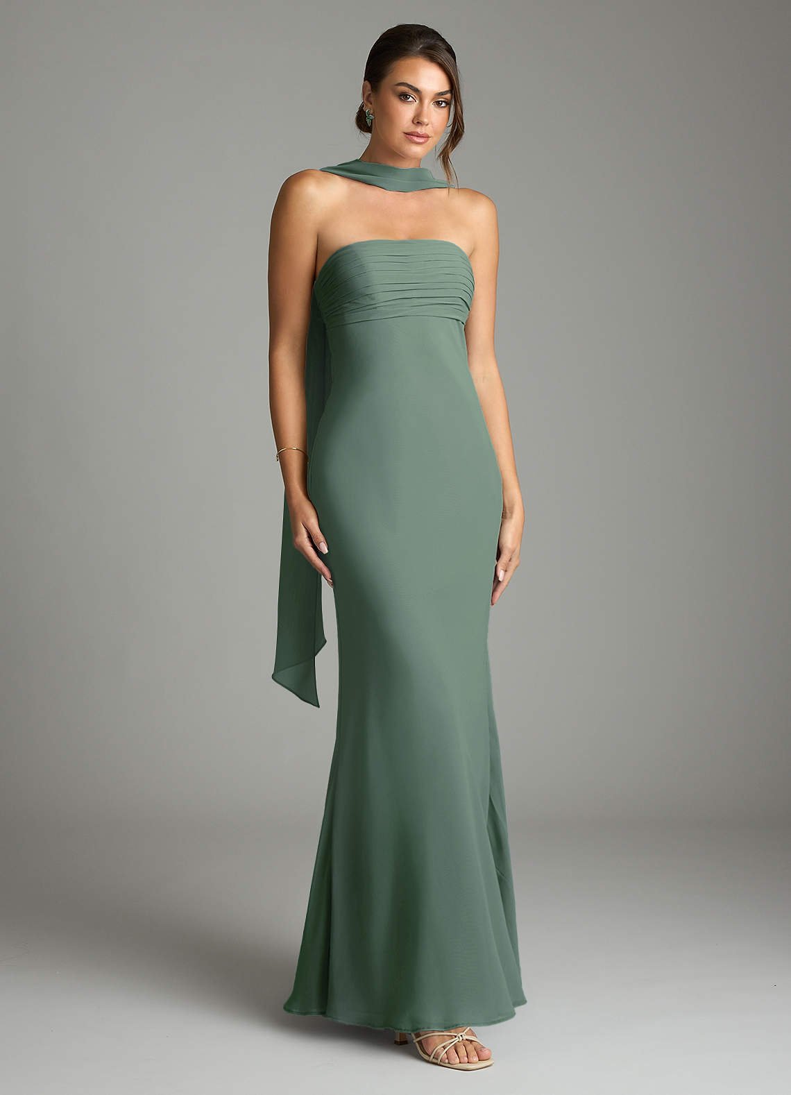 Saylor Mermaid Strapless Chiffon Bridesmaid Dress in Eucalyptus