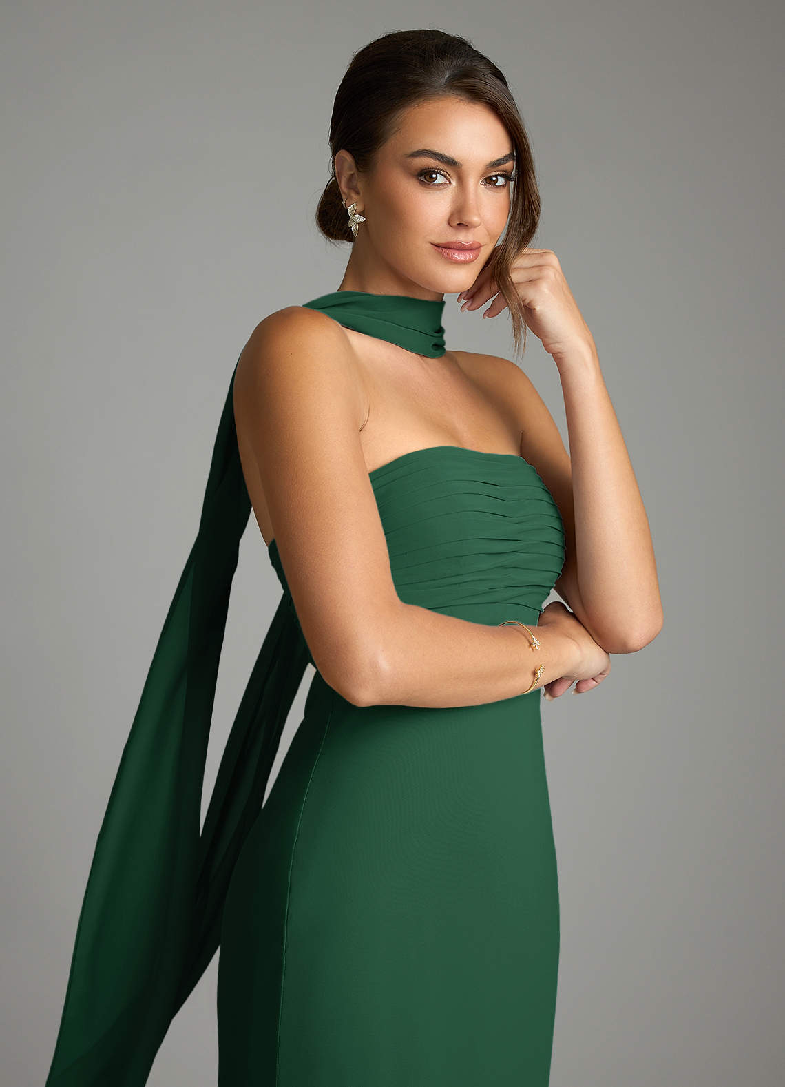 Saylor Mermaid Strapless Chiffon Bridesmaid Dress in Dark Green