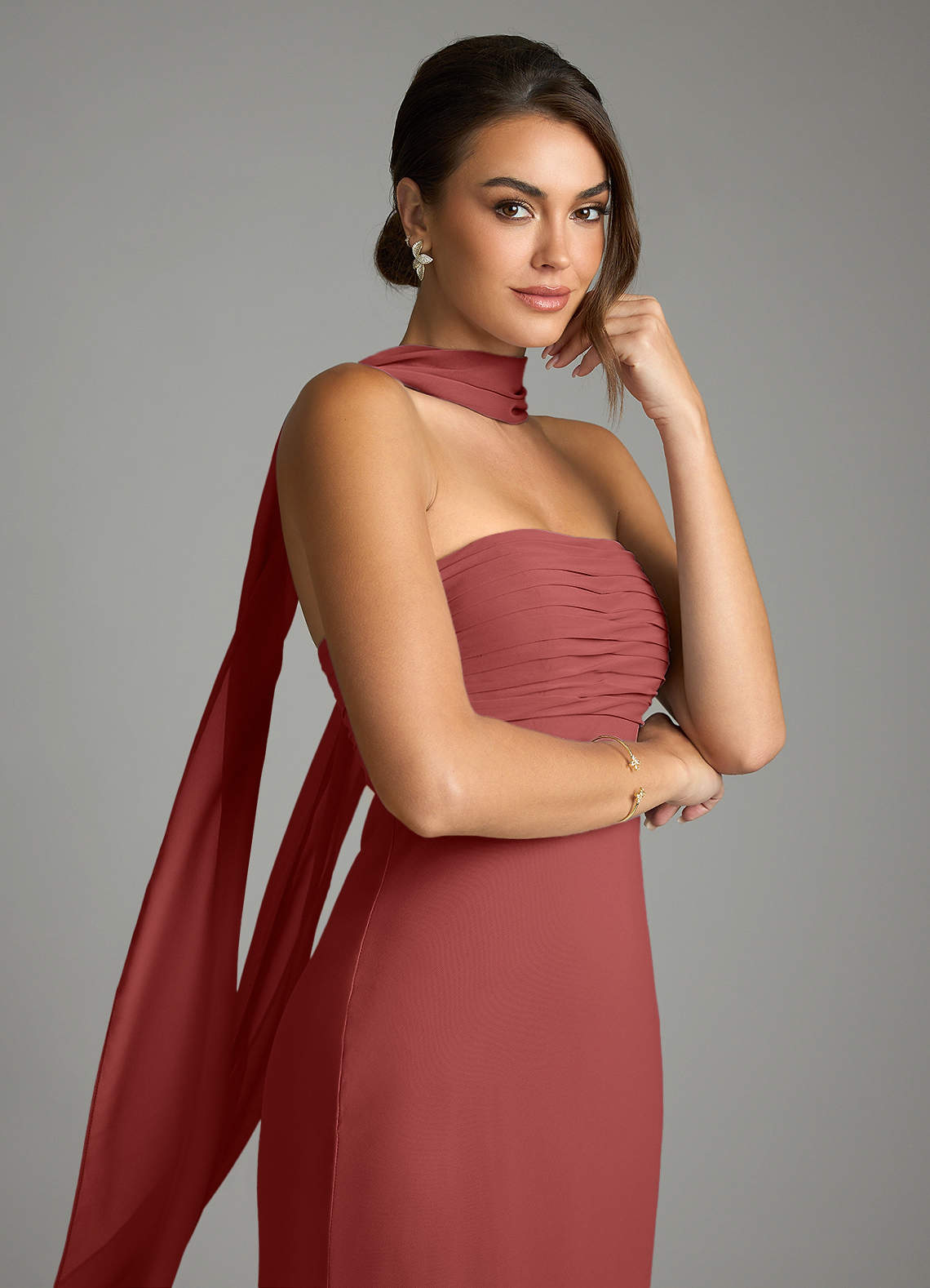 Saylor Mermaid Strapless Chiffon Bridesmaid Dress in Terracotta