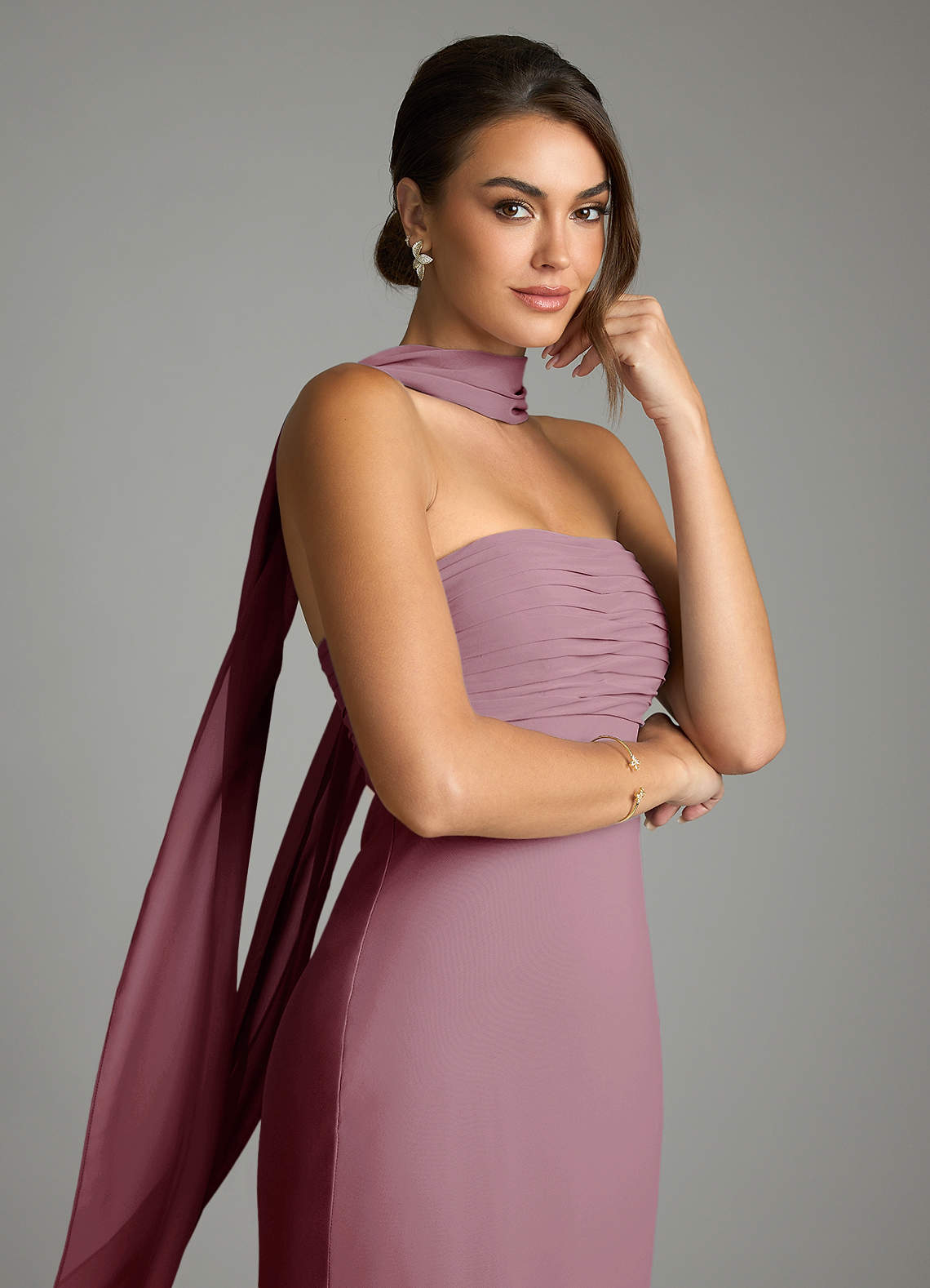 Saylor Mermaid Strapless Chiffon Bridesmaid Dress in Vintage Mauve