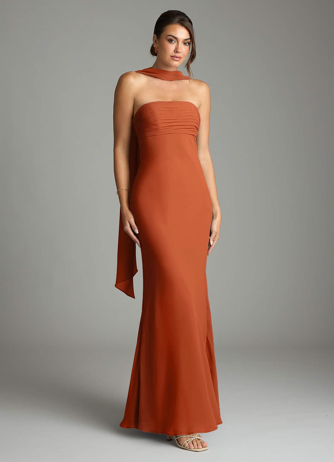 Saylor Mermaid Strapless Chiffon Bridesmaid Dress in Burnt Orange