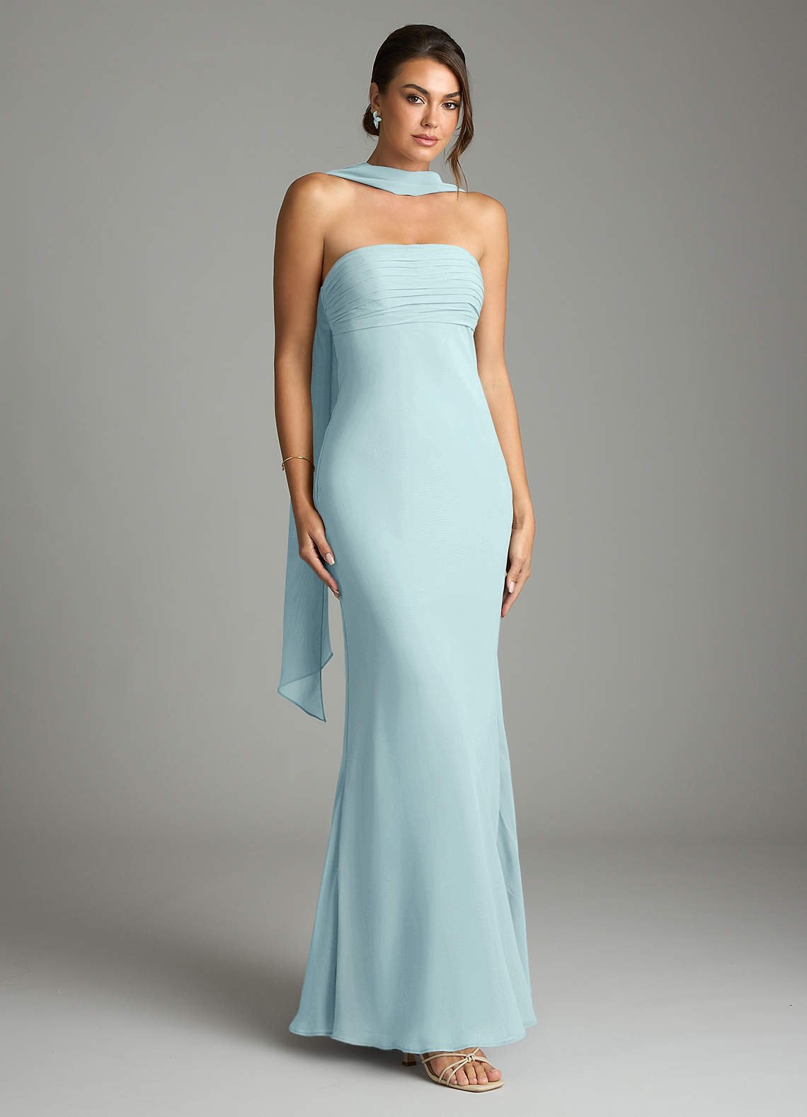 Saylor Mermaid Strapless Chiffon Bridesmaid Dress in Sea Glass