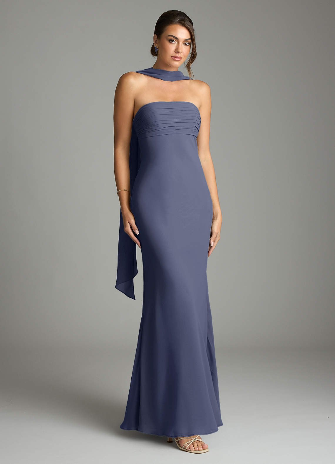 Saylor Mermaid Strapless Chiffon Bridesmaid Dress in Stormy