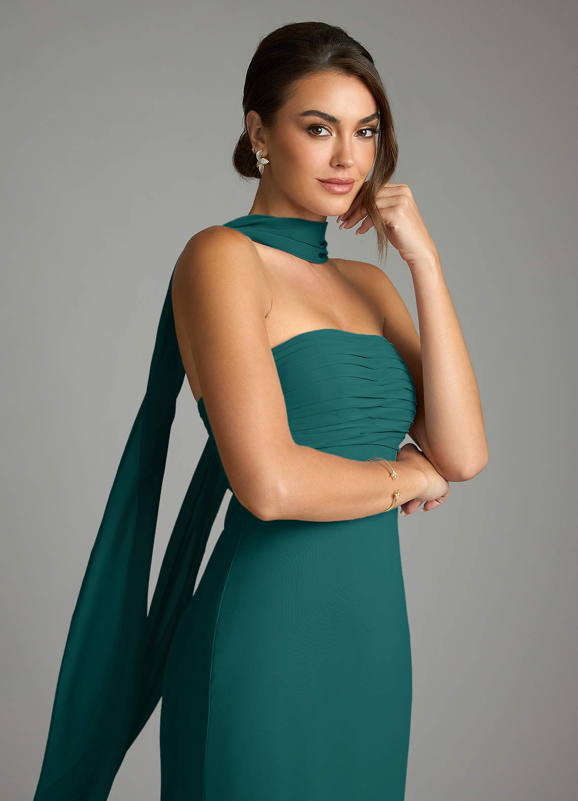 Saylor Mermaid Strapless Chiffon Bridesmaid Dress in Peacock