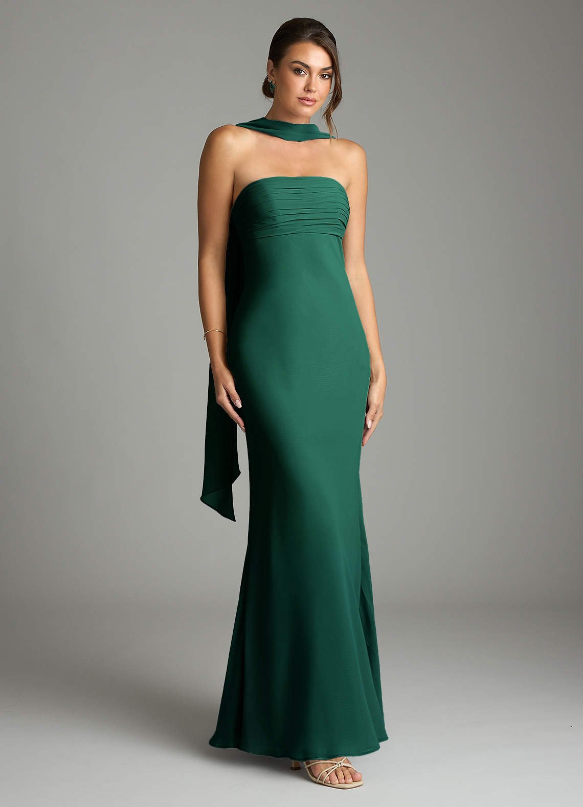 Saylor Mermaid Strapless Chiffon Bridesmaid Dress in Emerald