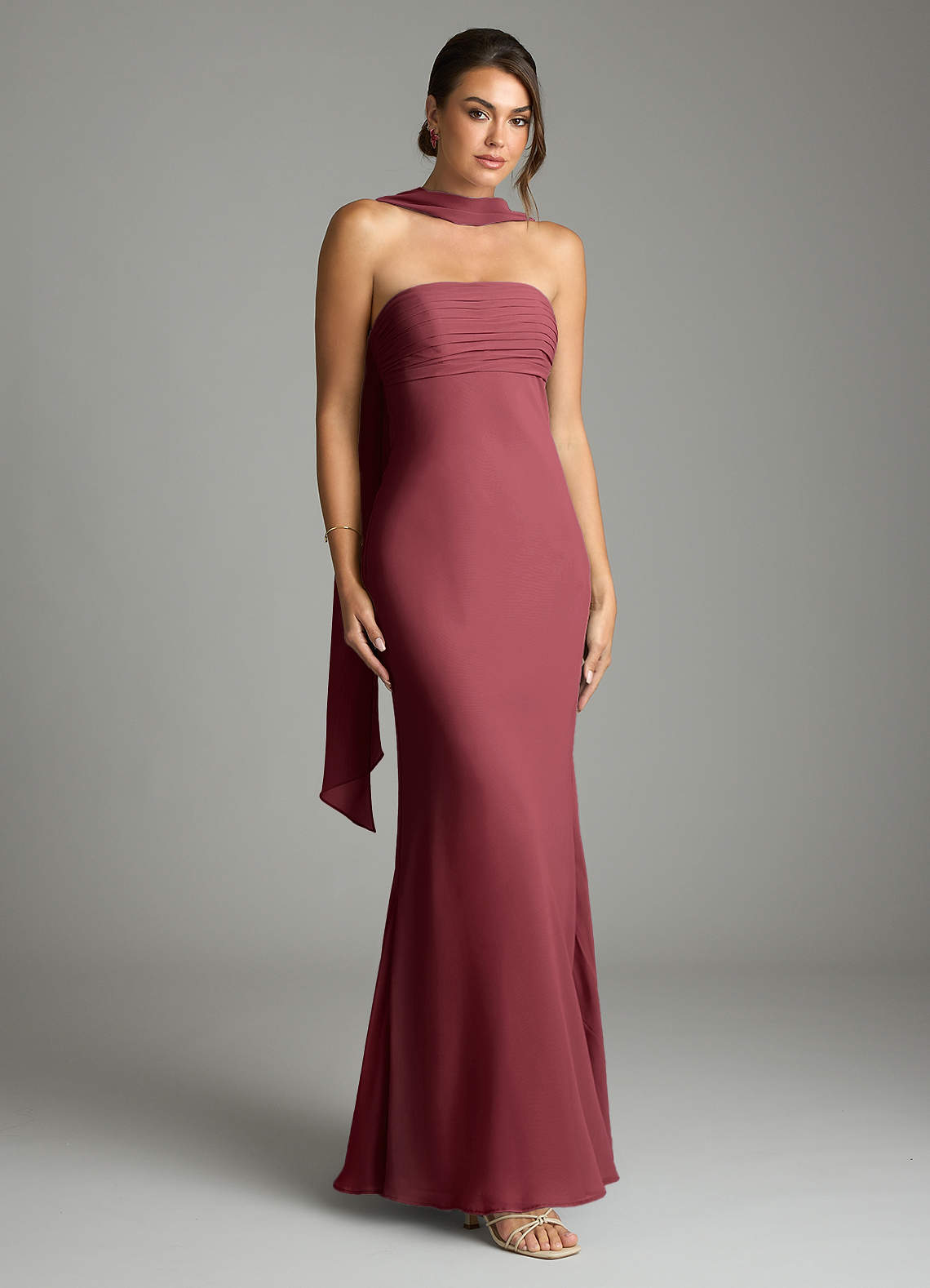 Saylor Mermaid Strapless Chiffon Bridesmaid Dress in Merlot