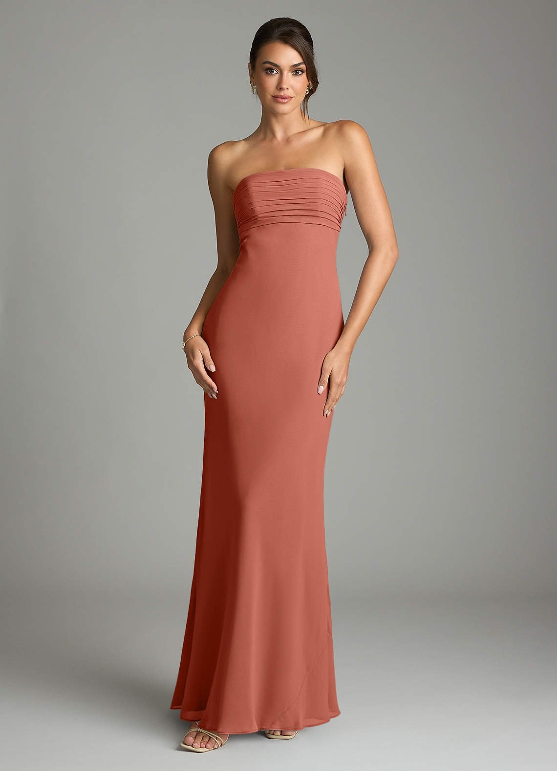 Saylor Mermaid Strapless Chiffon Bridesmaid Dress in Clay