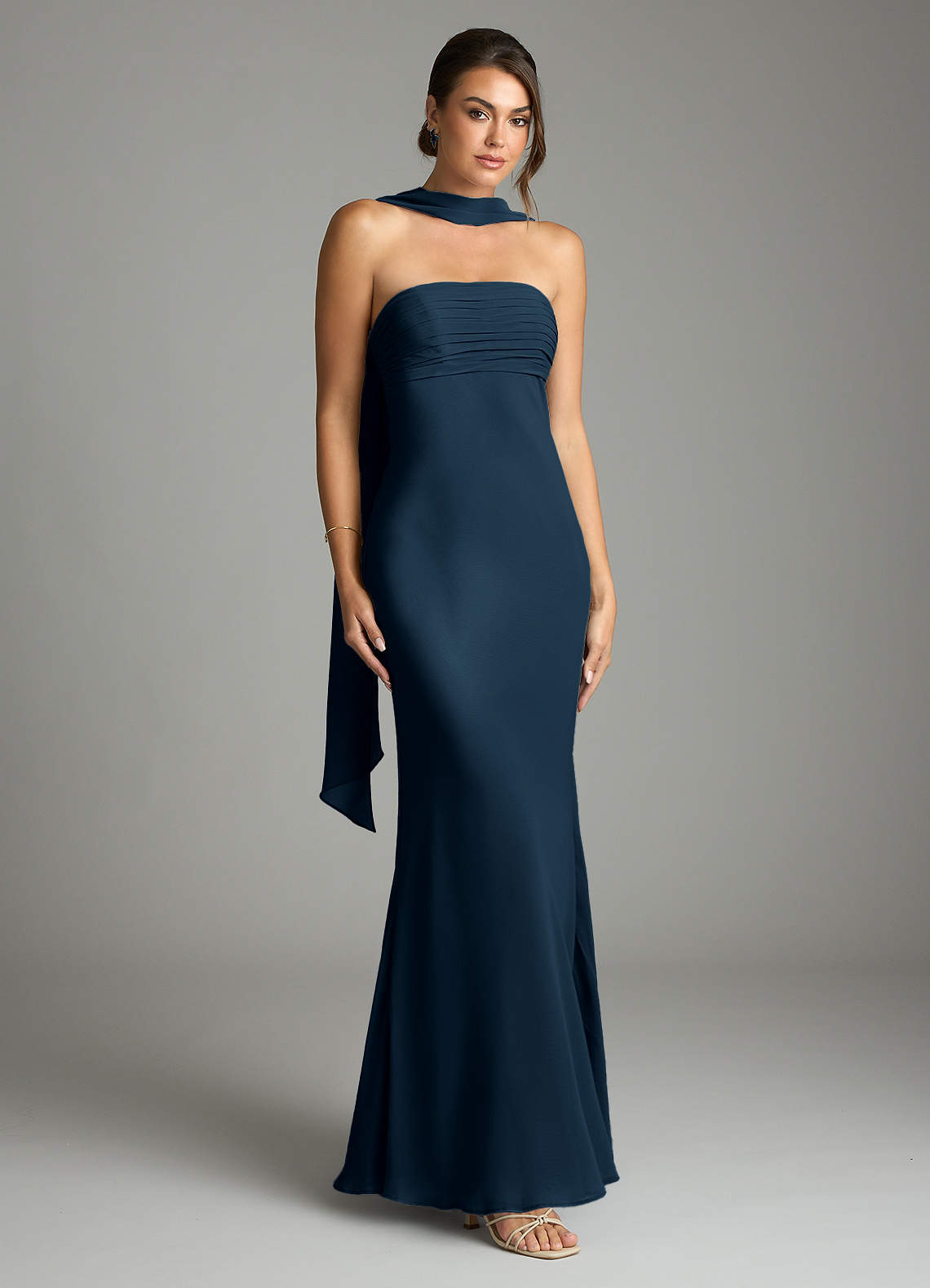 Saylor Mermaid Strapless Chiffon Bridesmaid Dress in Dark Navy