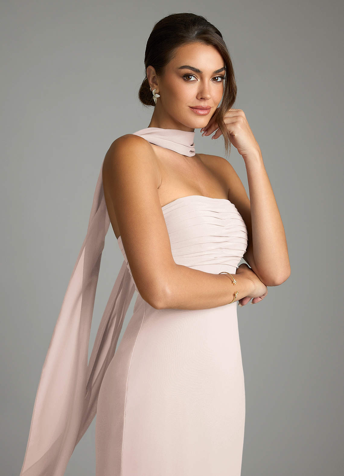 Saylor Mermaid Strapless Chiffon Bridesmaid Dress in Rose Petal