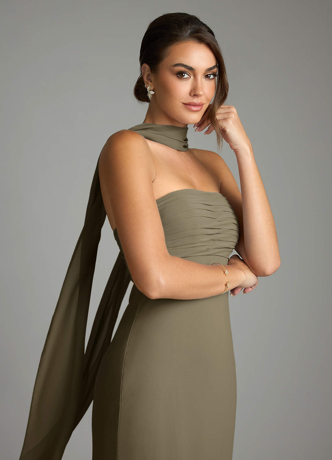 Saylor Mermaid Strapless Chiffon Bridesmaid Dress in Willow Green