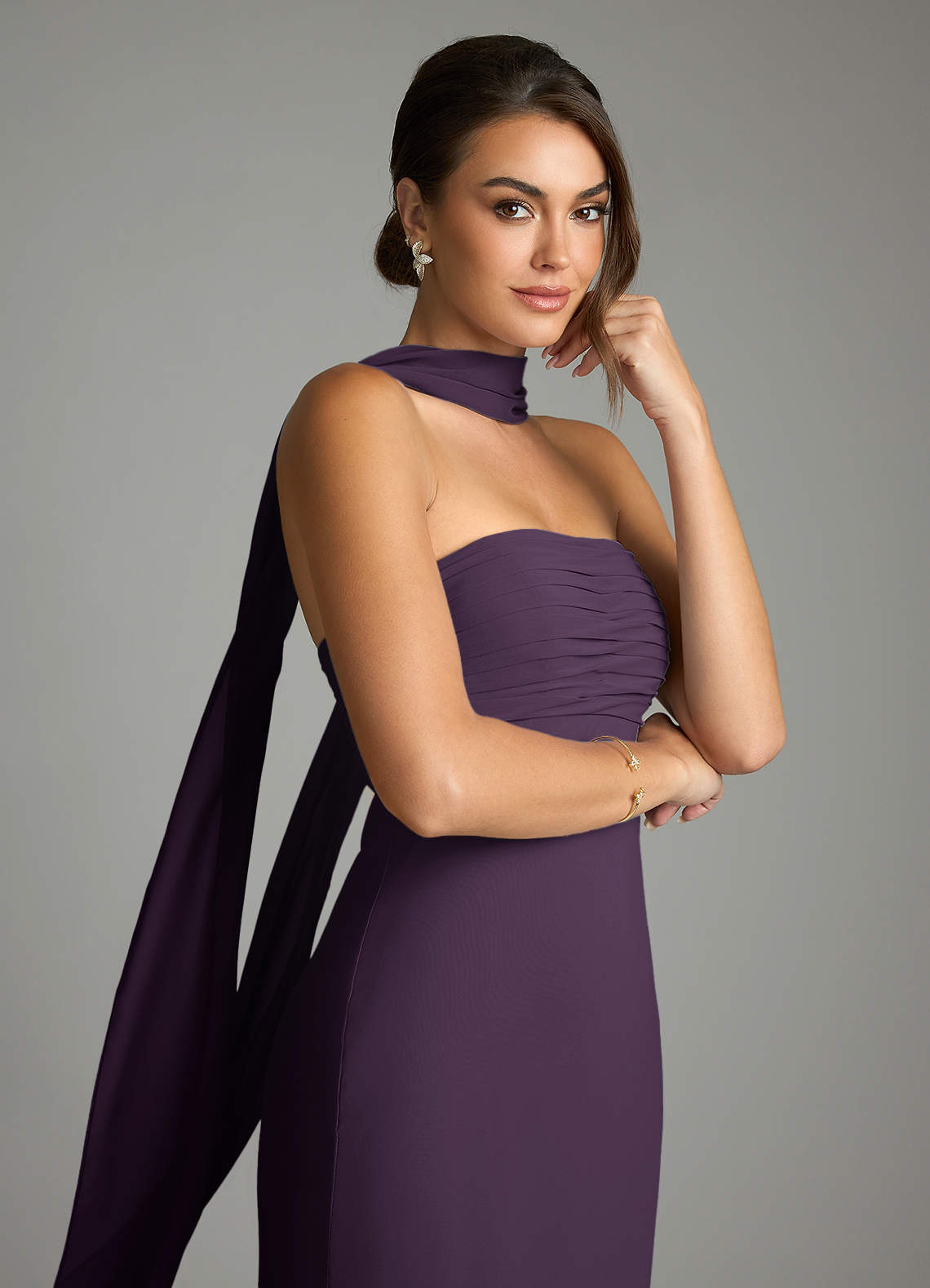 Saylor Mermaid Strapless Chiffon Bridesmaid Dress in Plum