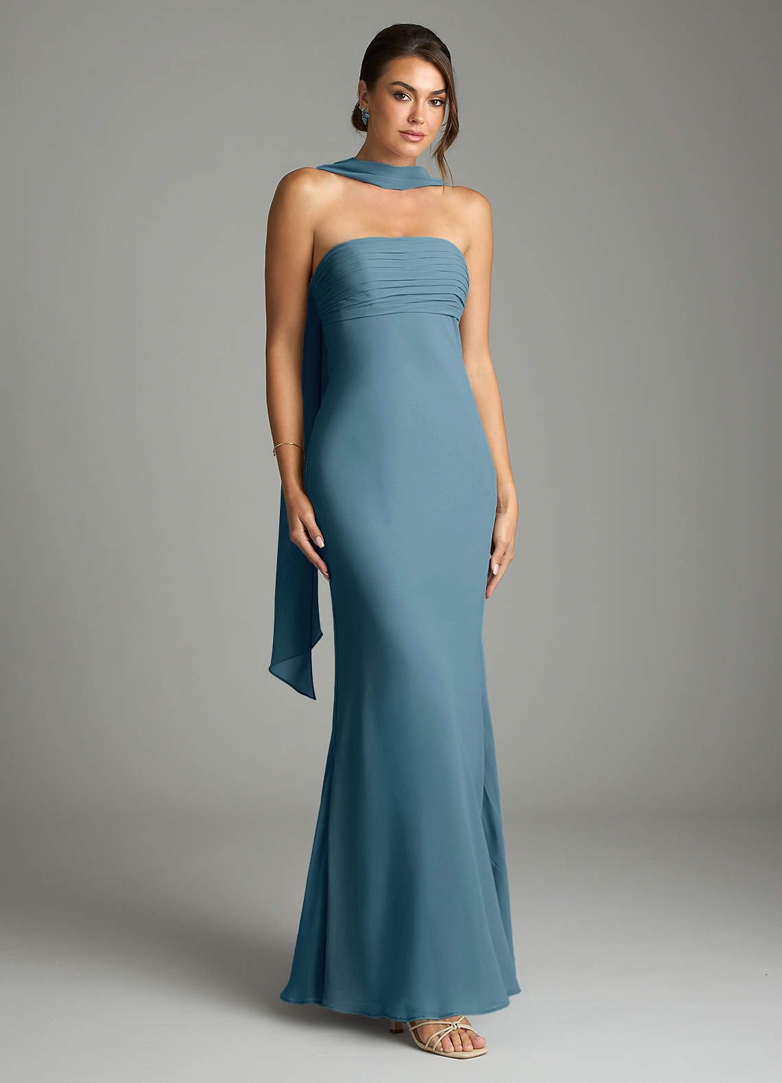 Saylor Mermaid Strapless Chiffon Bridesmaid Dress in Bermuda