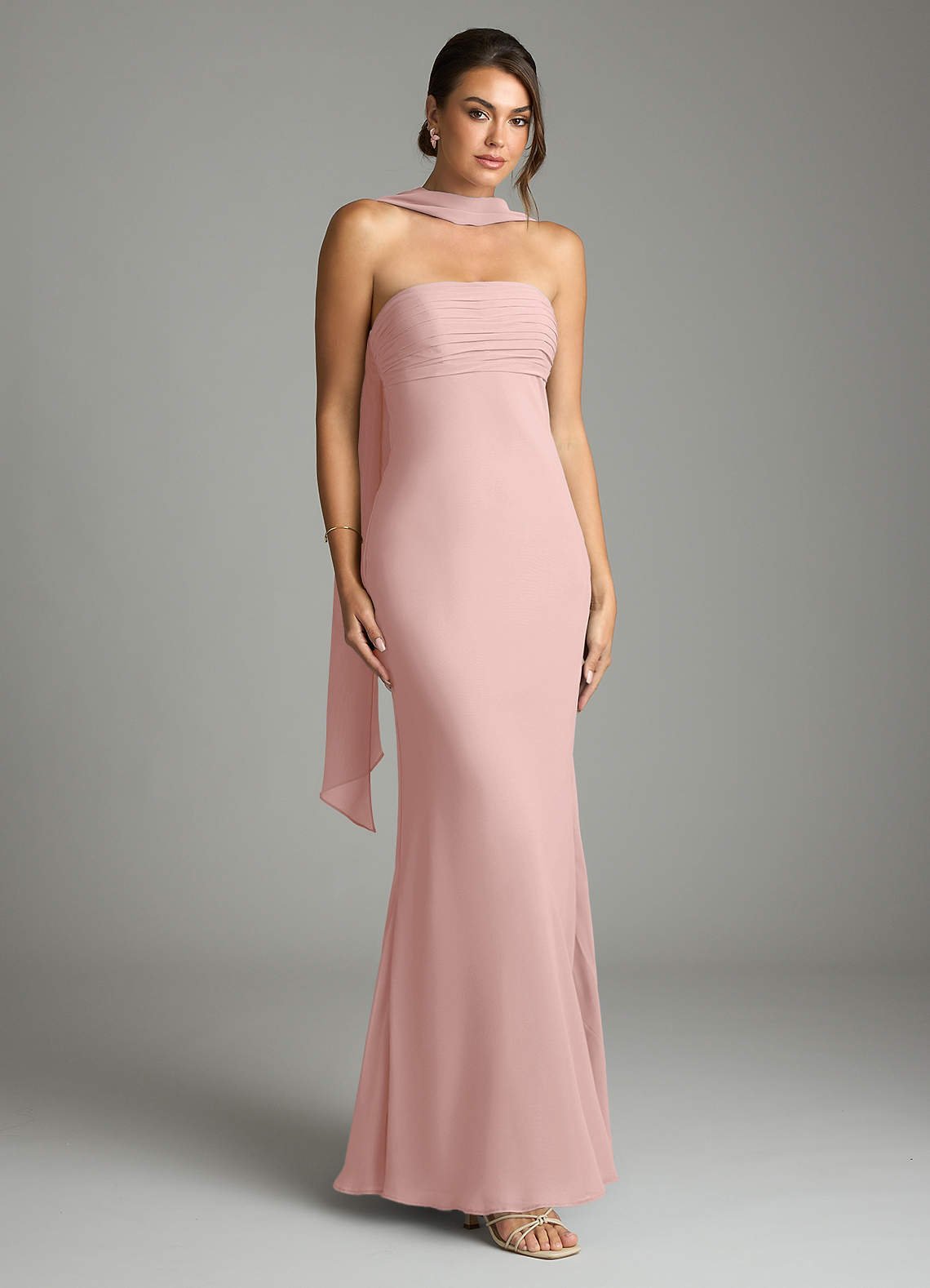 Saylor Mermaid Strapless Chiffon Bridesmaid Dress in Powder Pink