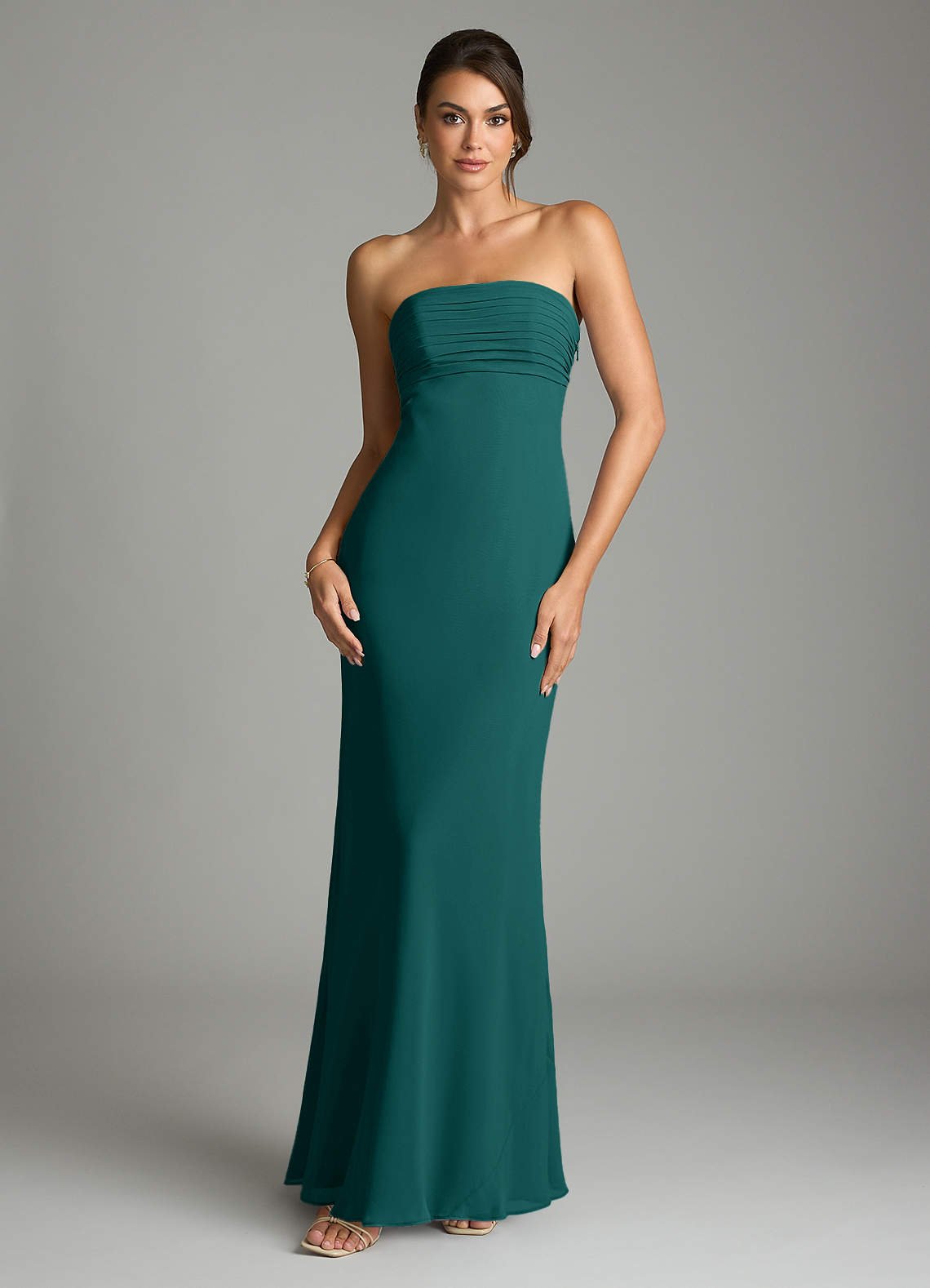 Saylor Mermaid Strapless Chiffon Bridesmaid Dress in Peacock