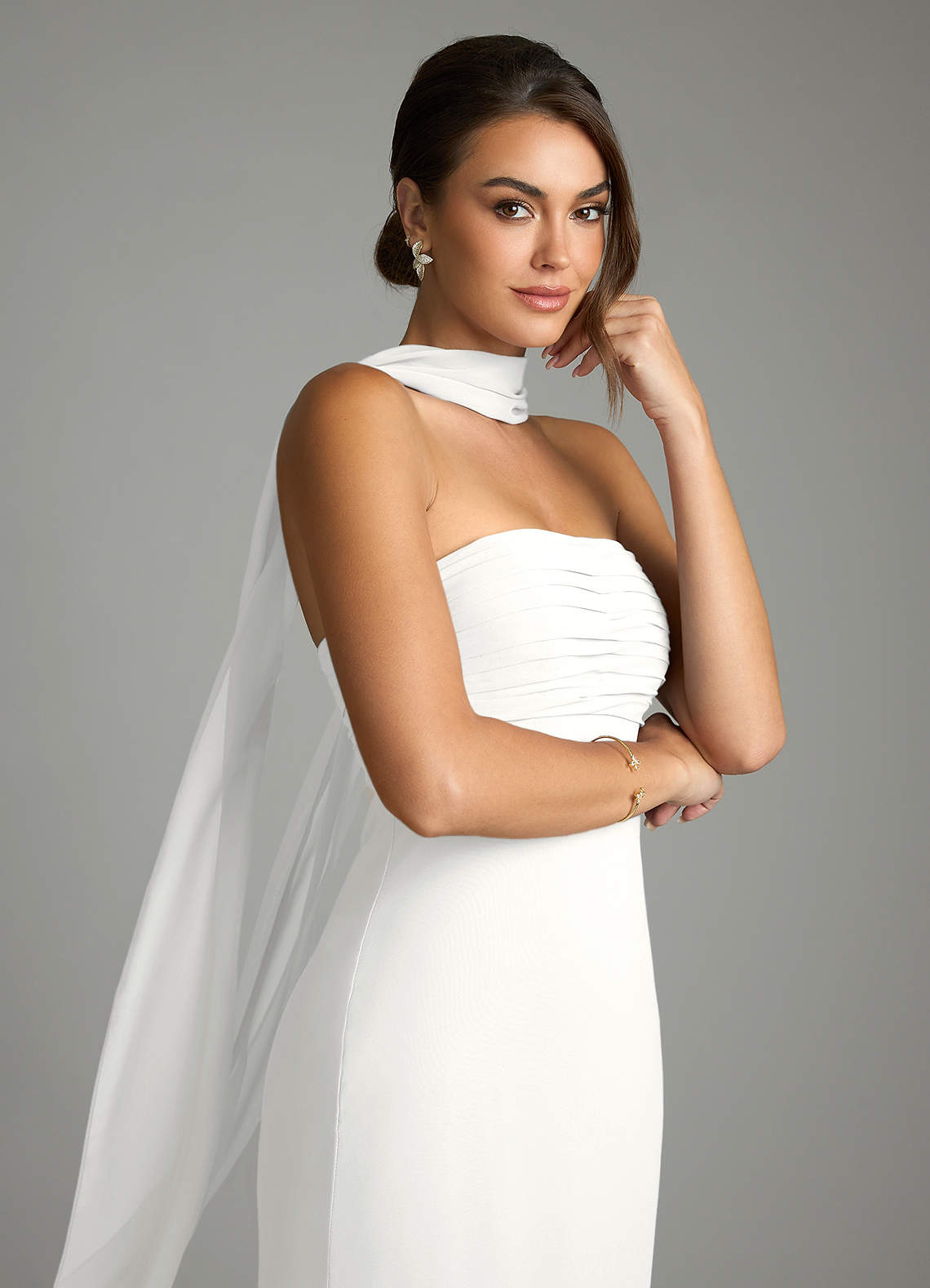 Saylor Mermaid Strapless Chiffon Bridesmaid Dress in white