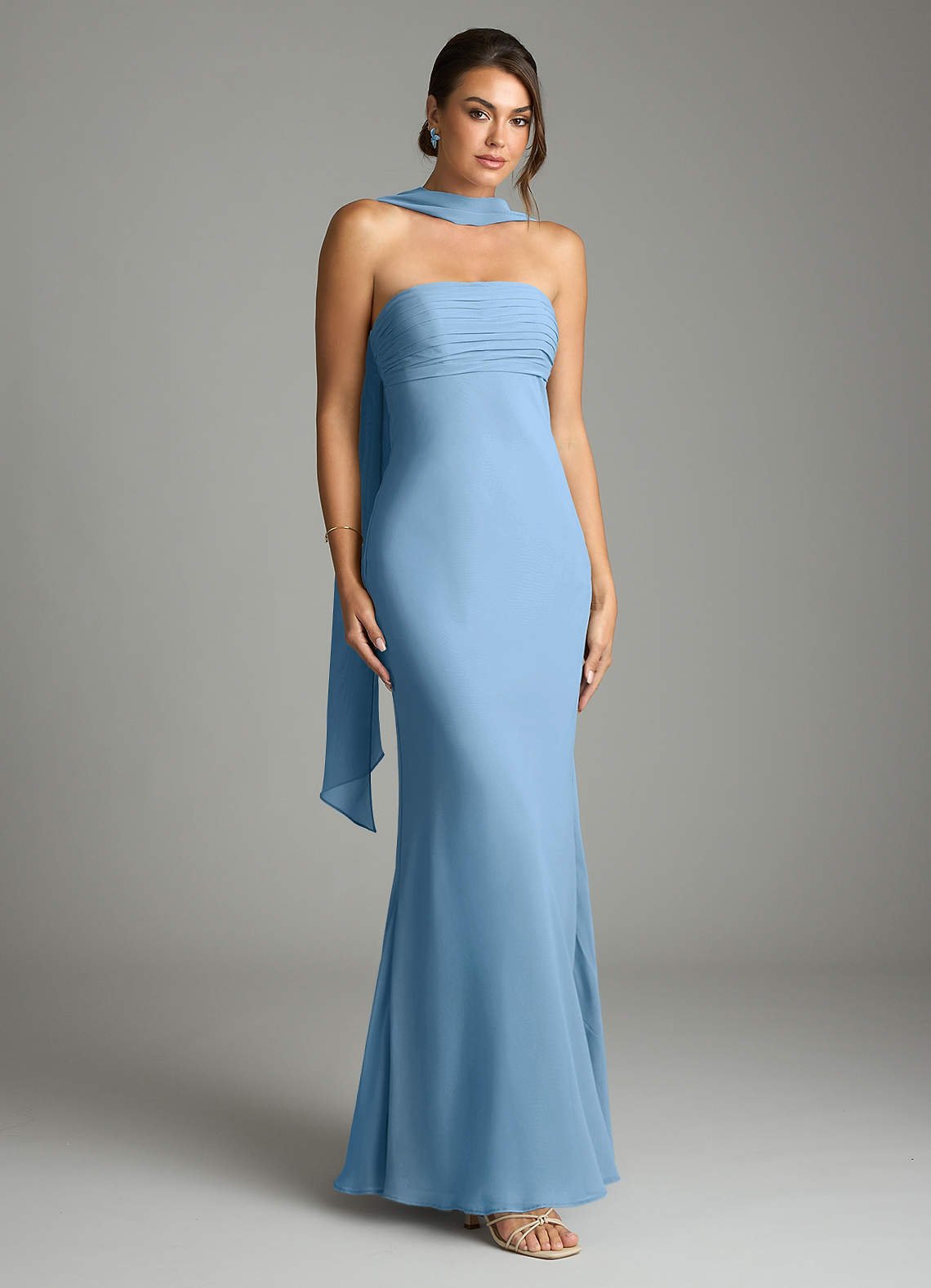 Saylor Mermaid Strapless Chiffon Bridesmaid Dress in Steel Blue