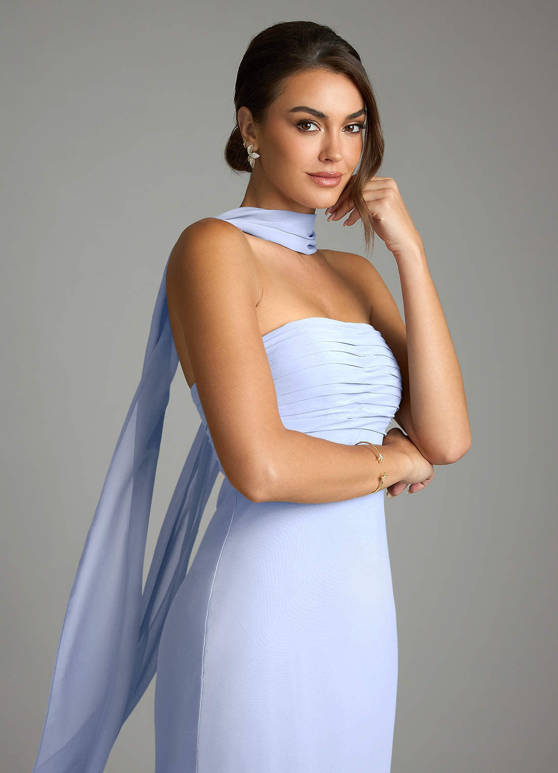 Saylor Mermaid Strapless Chiffon Bridesmaid Dress in Ice