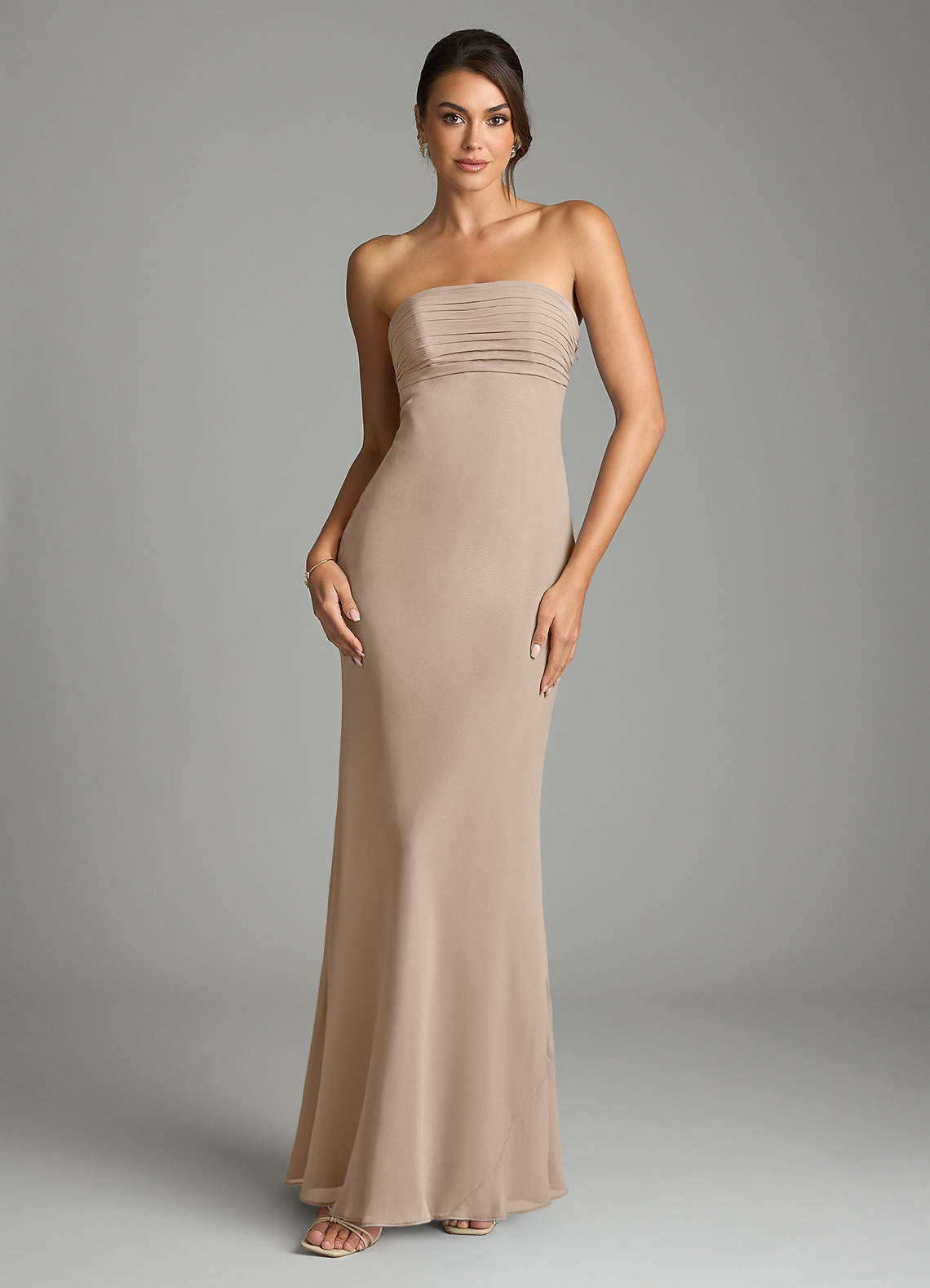 Saylor Mermaid Strapless Chiffon Bridesmaid Dress in Taupe