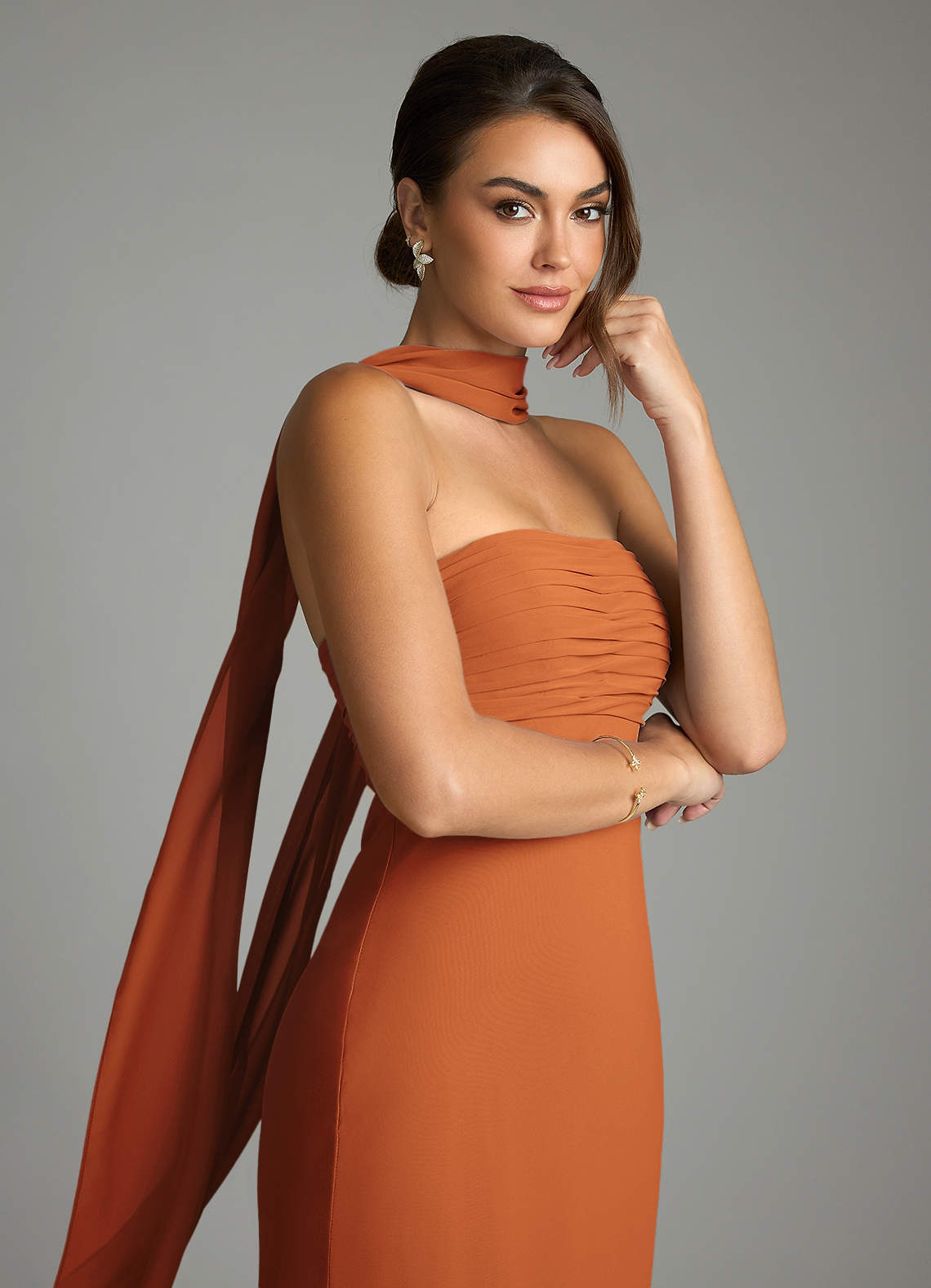 Saylor Mermaid Strapless Chiffon Bridesmaid Dress in Cinnamon