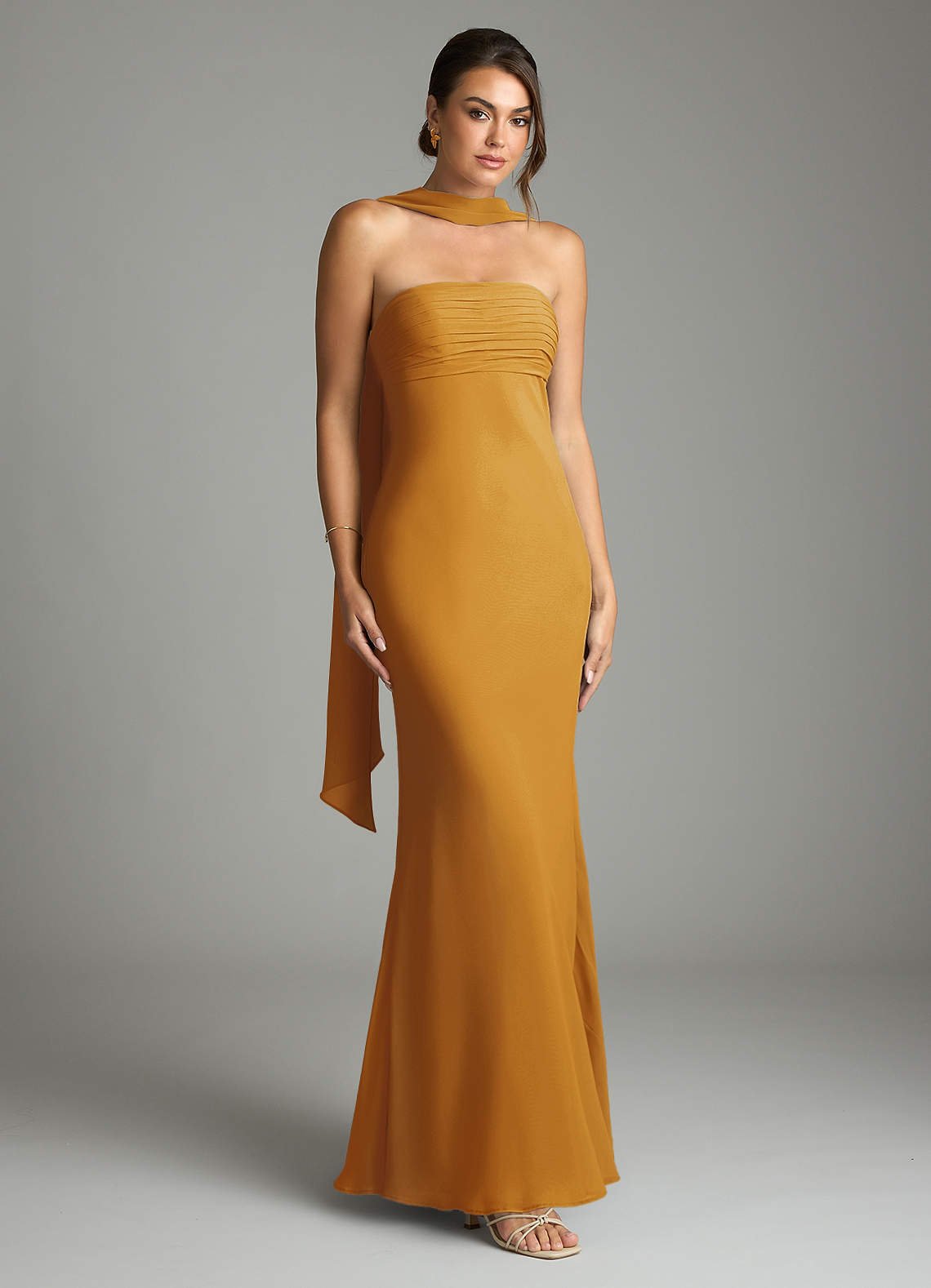 Saylor Mermaid Strapless Chiffon Bridesmaid Dress in butterscotch