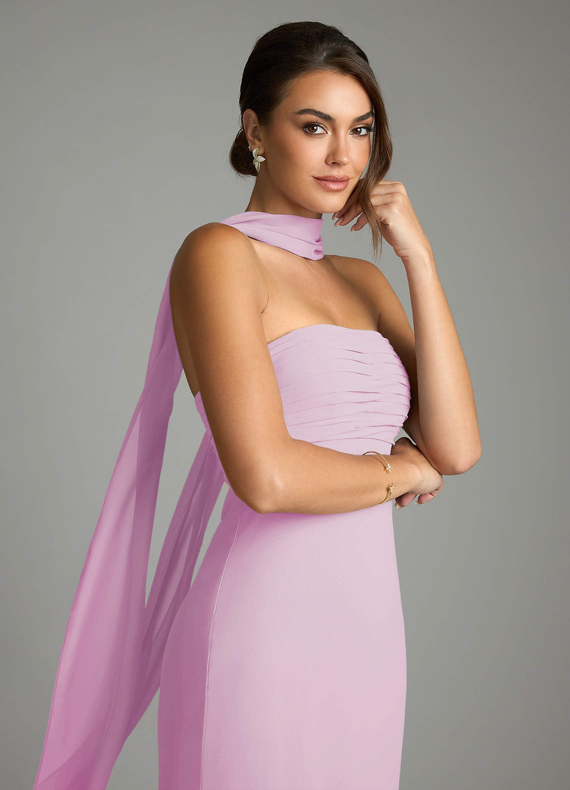 Saylor Mermaid Strapless Chiffon Bridesmaid Dress in candy pink