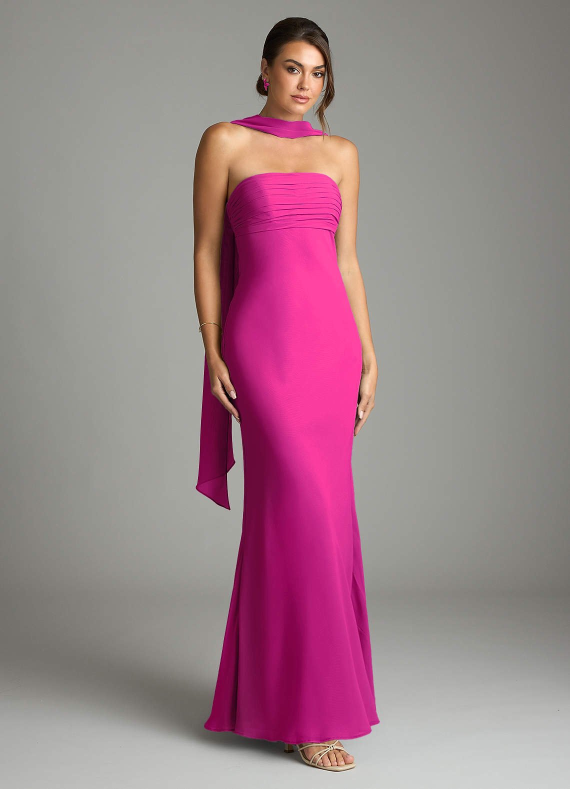 Saylor Mermaid Strapless Chiffon Bridesmaid Dress in Fuchsia