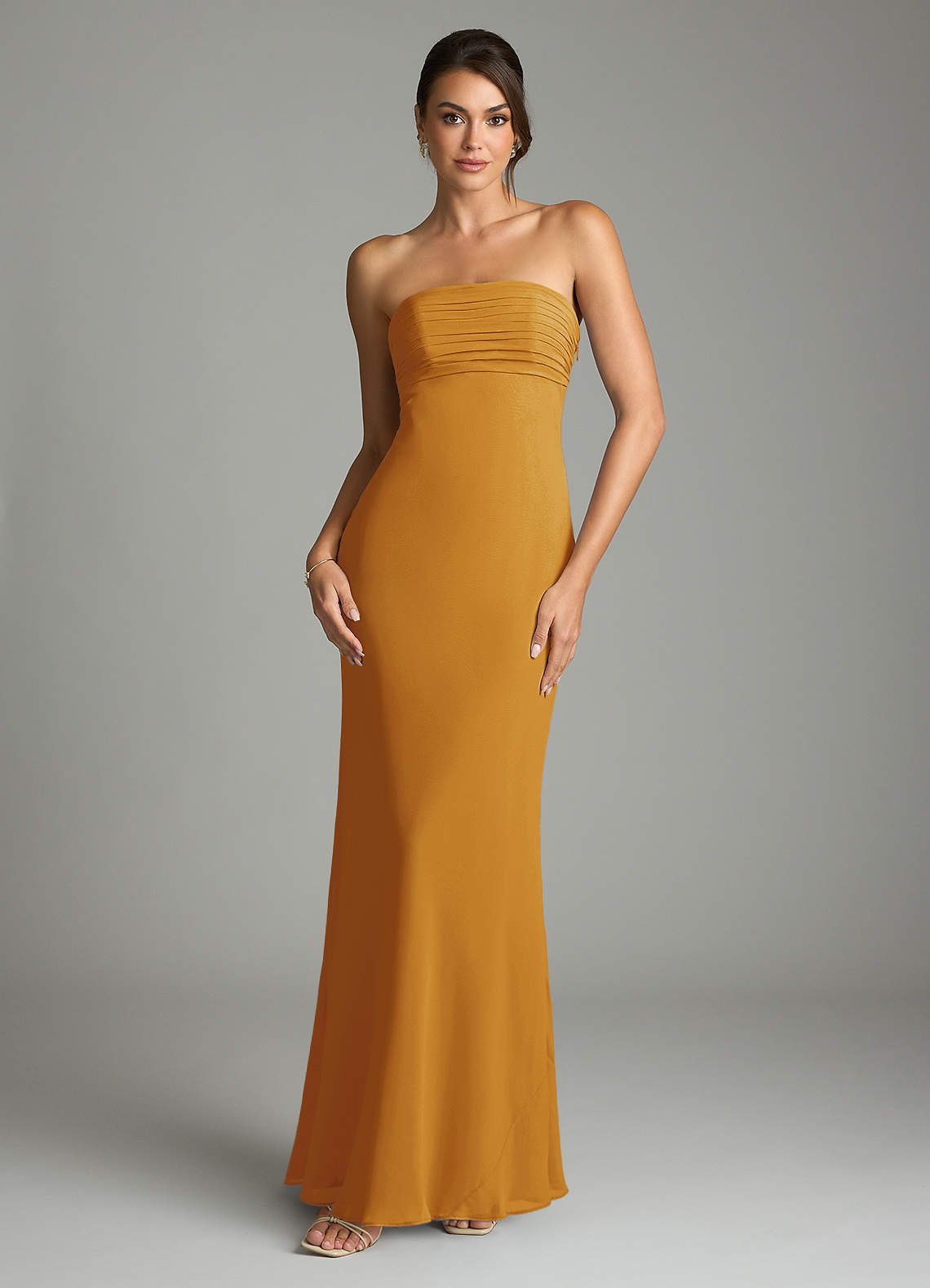 Saylor Mermaid Strapless Chiffon Bridesmaid Dress in butterscotch