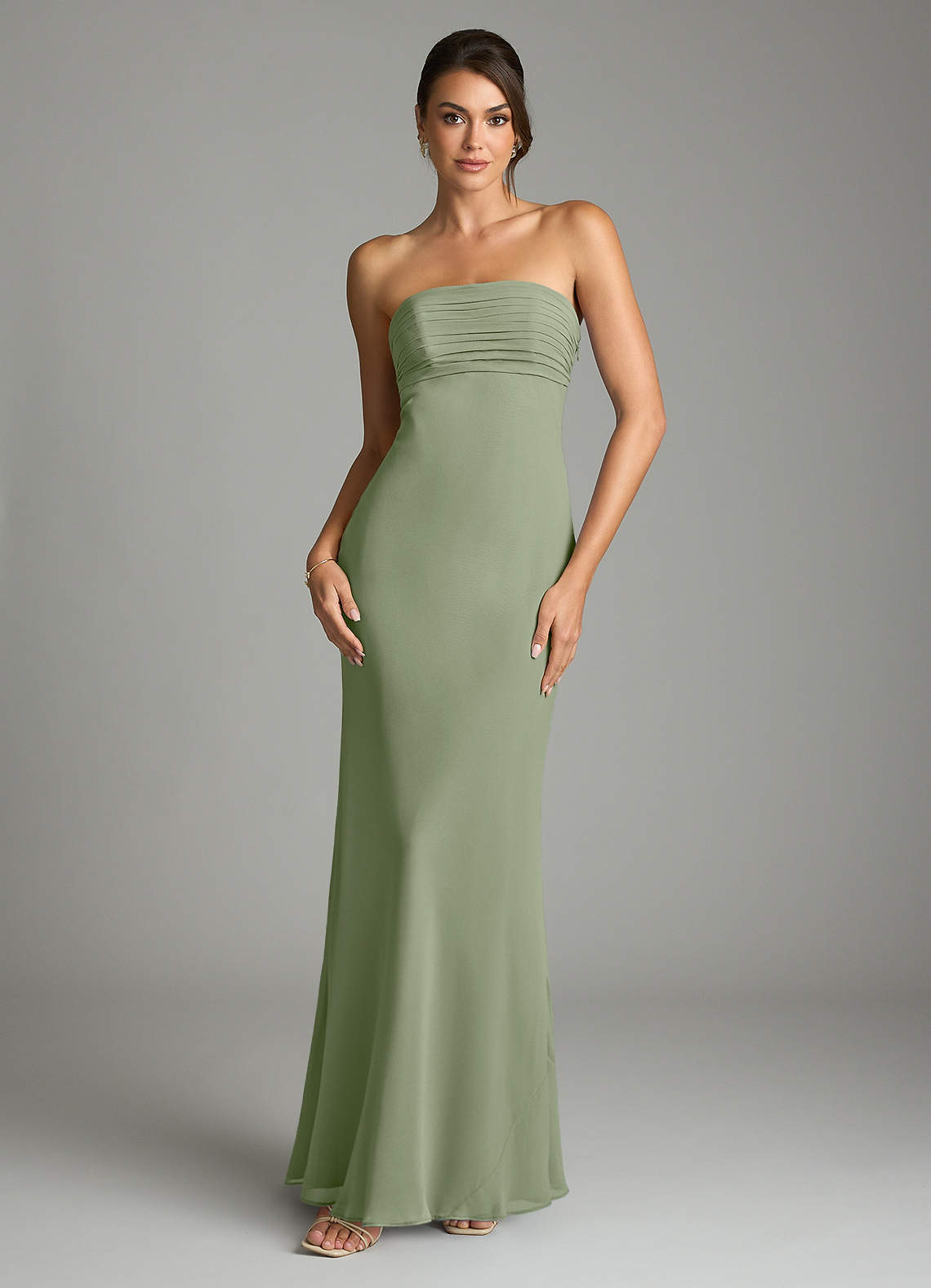 Saylor Mermaid Strapless Chiffon Bridesmaid Dress in Pistachio
