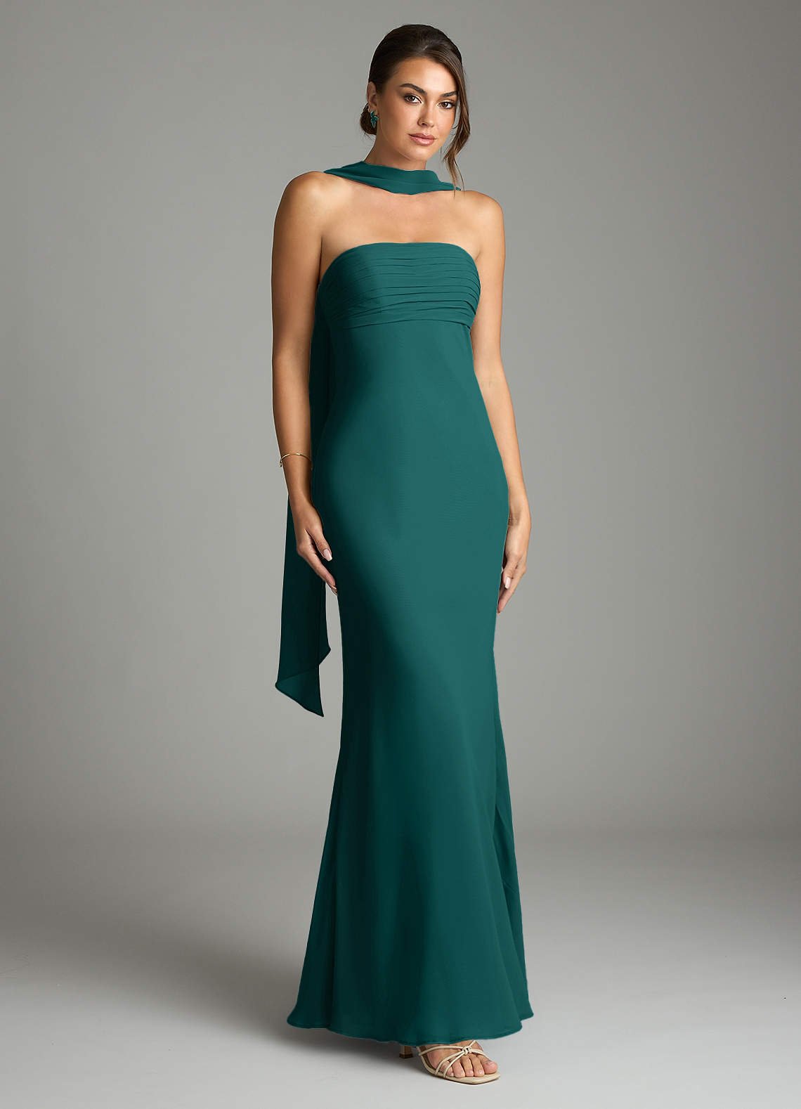 Saylor Mermaid Strapless Chiffon Bridesmaid Dress in Peacock