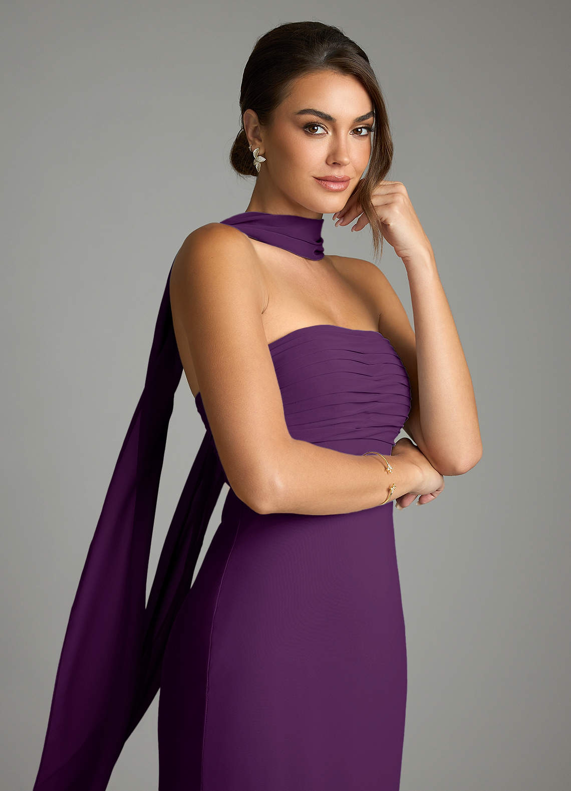 Saylor Mermaid Strapless Chiffon Bridesmaid Dress in Grape
