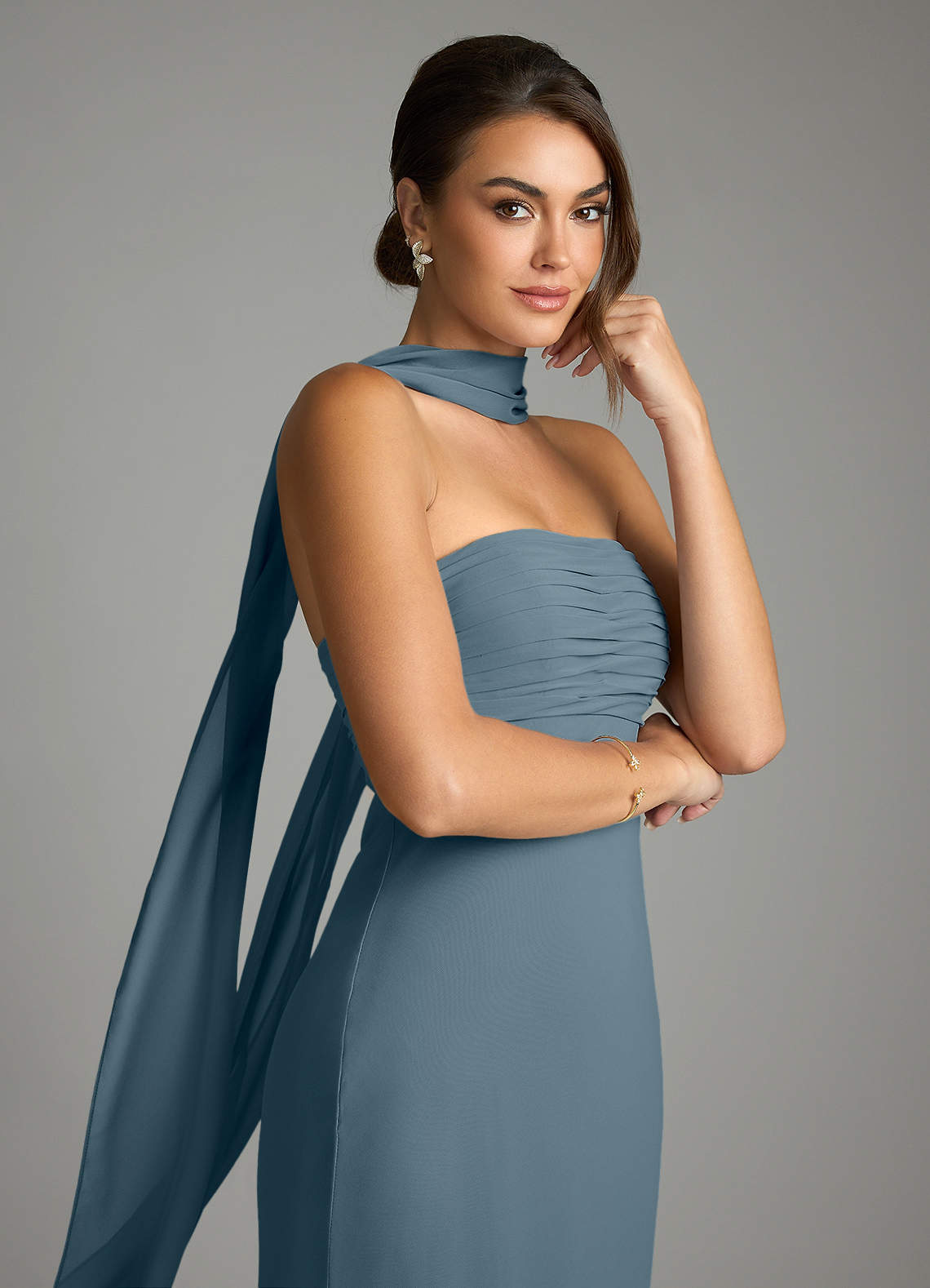 Saylor Mermaid Strapless Chiffon Bridesmaid Dress in Twilight