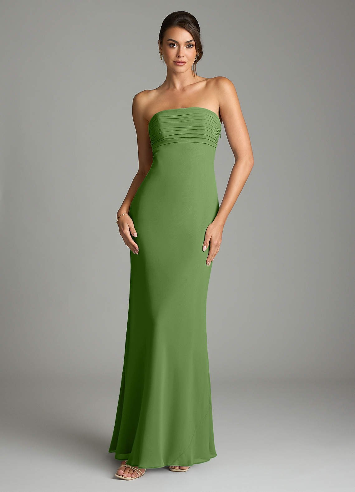 Saylor Mermaid Strapless Chiffon Bridesmaid Dress in Basil