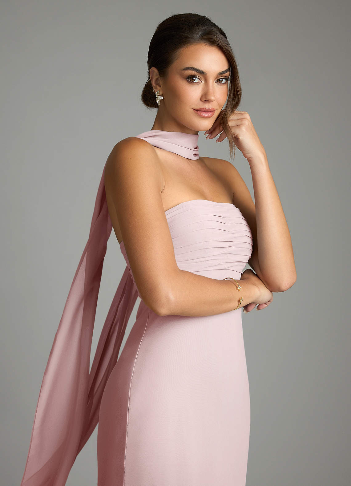 Saylor Mermaid Strapless Chiffon Bridesmaid Dress in Blushing Pink