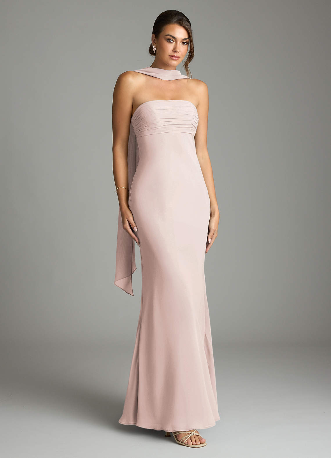 Saylor Mermaid Strapless Chiffon Bridesmaid Dress in Rose Petal