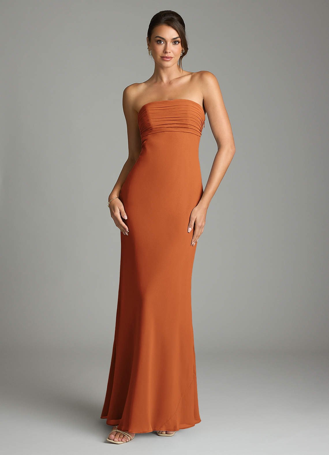 Saylor Mermaid Strapless Chiffon Bridesmaid Dress in Cinnamon
