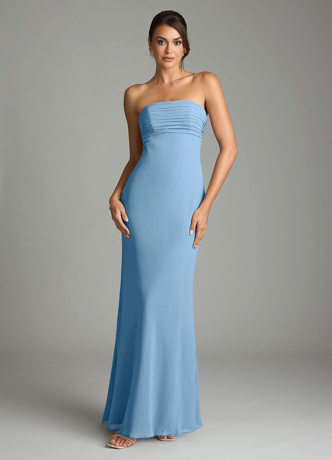 Saylor Mermaid Strapless Chiffon Bridesmaid Dress in Steel Blue